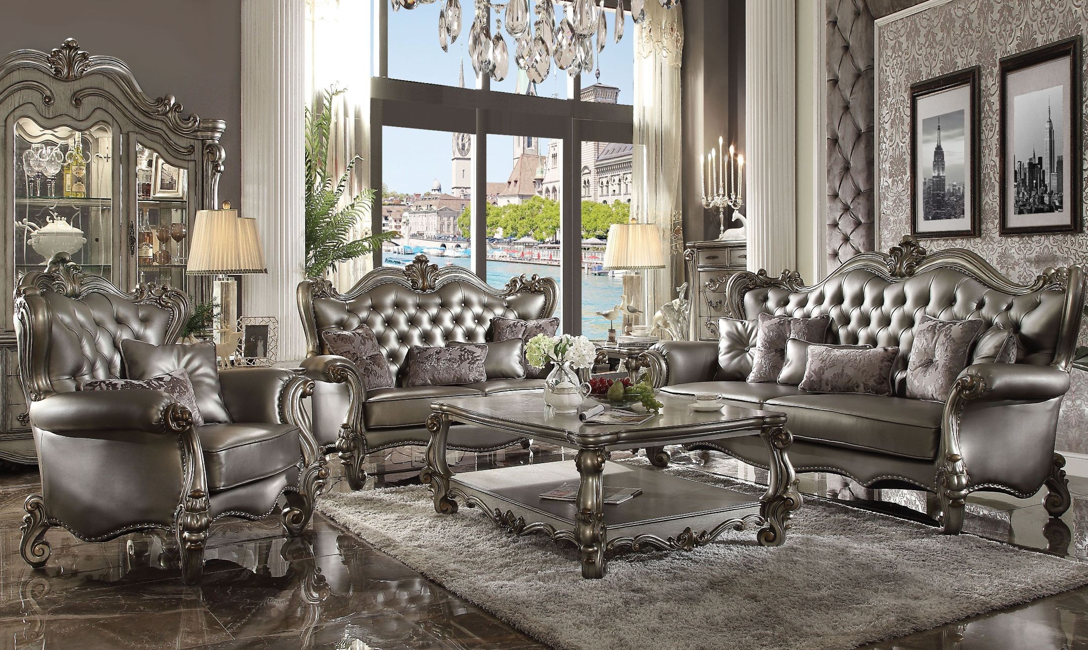 silver glass living room furniture