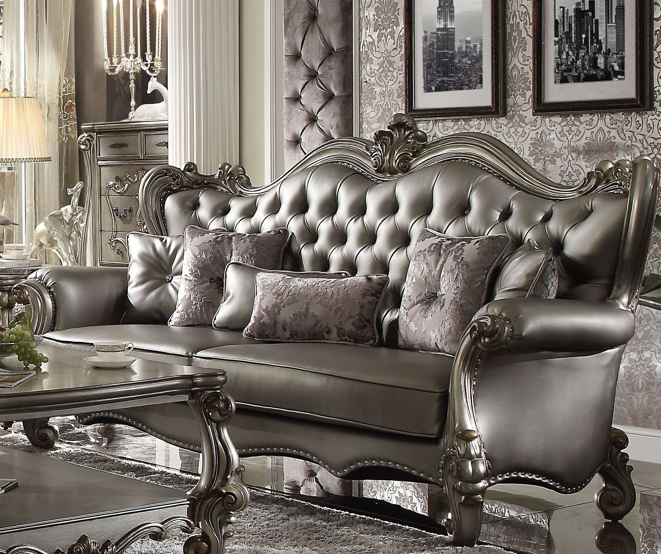 Versailles Silver Antique Platinum Living Room Set 1stopbedrooms