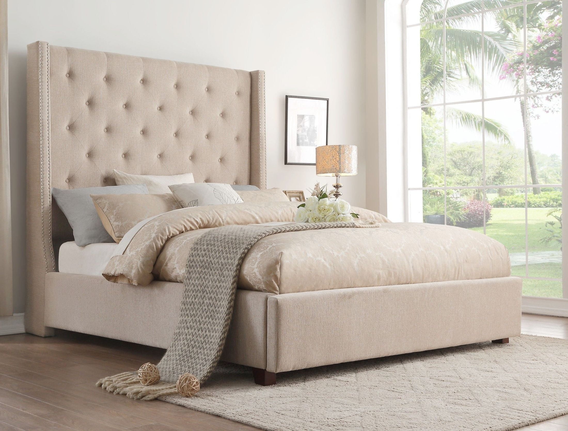 mattress rylan2 light beige upholstered platform bed