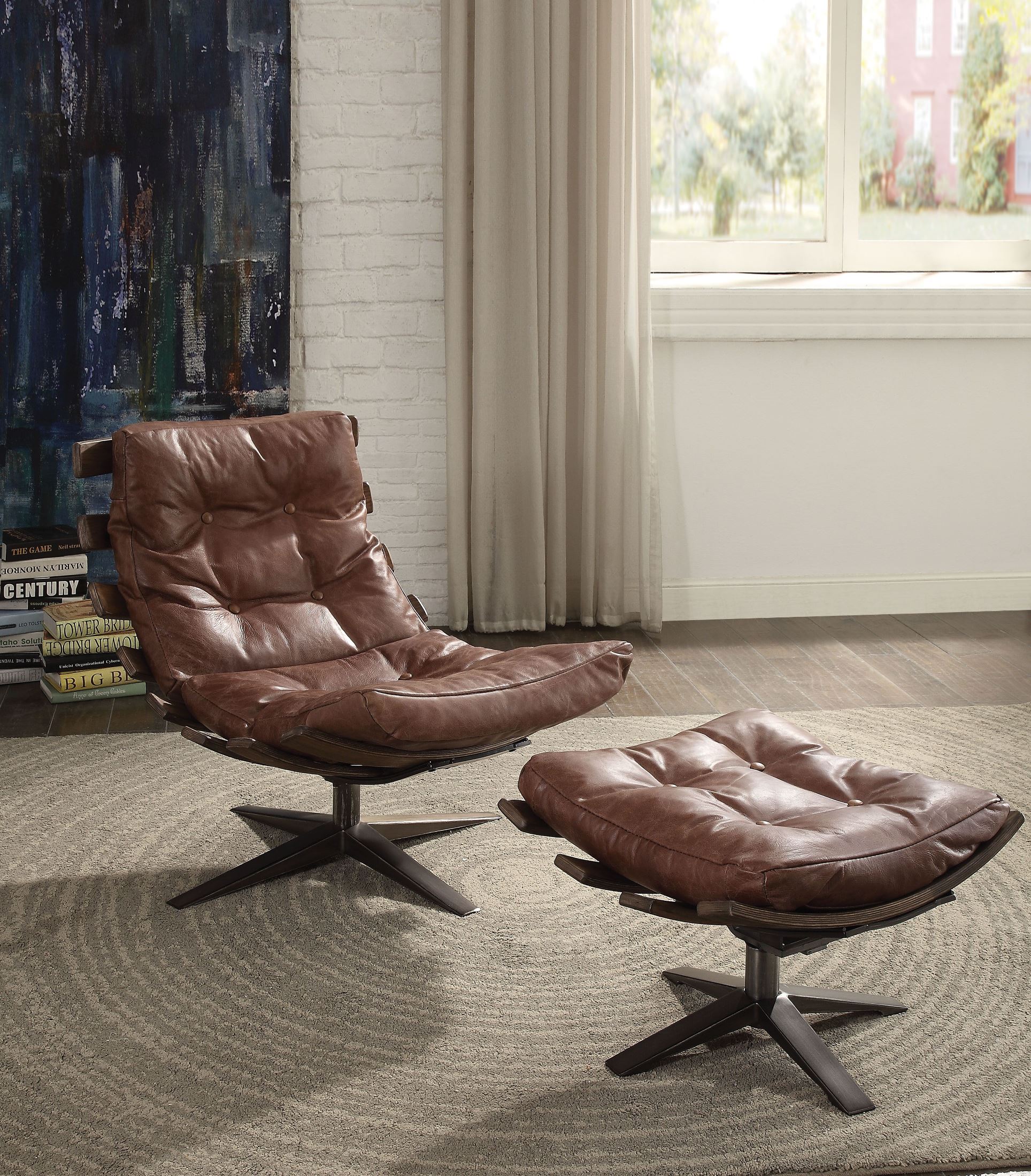 gandy retro brown leather chair with ottoman