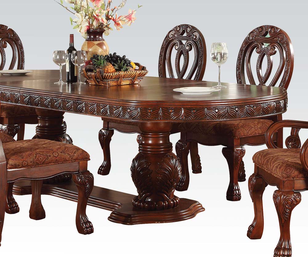 Acme Quinlan 7pc Oval Shaped Double Pedestal Dining Room Set In Acme Quinlan 7pc Oval Shaped Double Pedestal Dining Room Set In Cherry Media Gallery 1