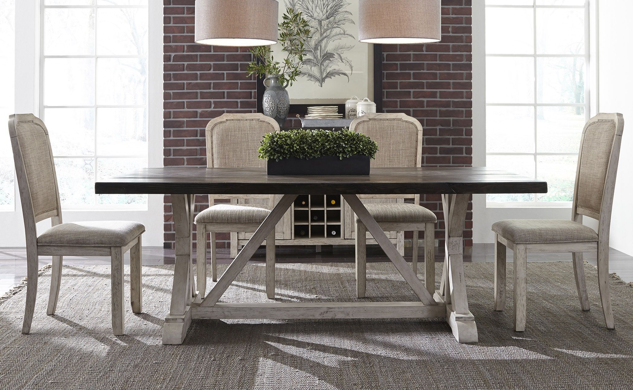 Willowrun Rustic White Trestle Dining Table 1stopbedrooms