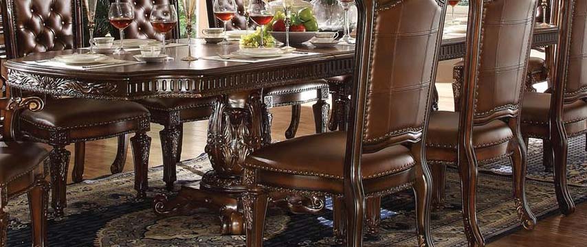 Acme Vendome Double Pedestal Dining Table With Two Leaves In Cherry 62000 Clearance