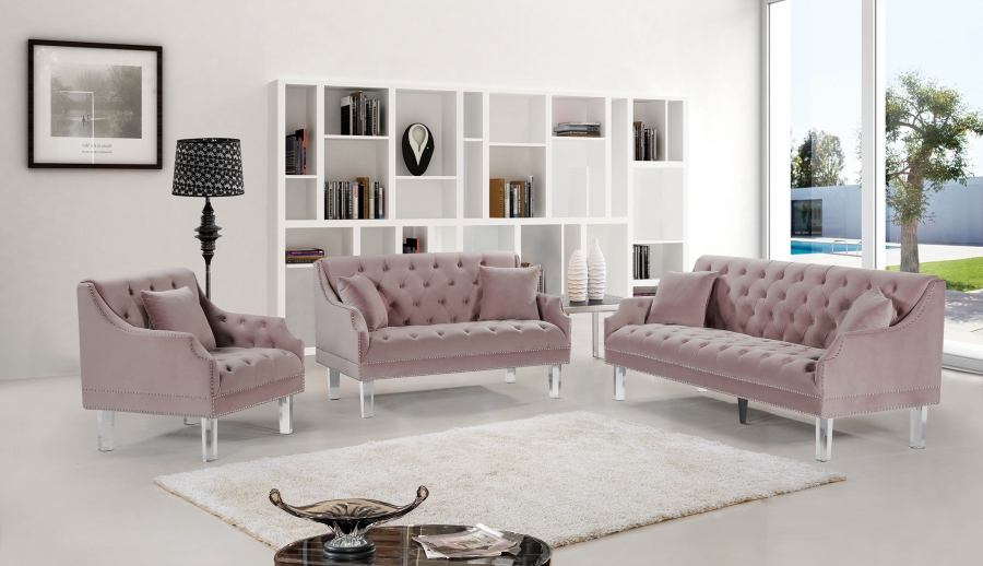 Meridian Roxy 2pc Velvet Living Room Set In Pink 1stopbedrooms