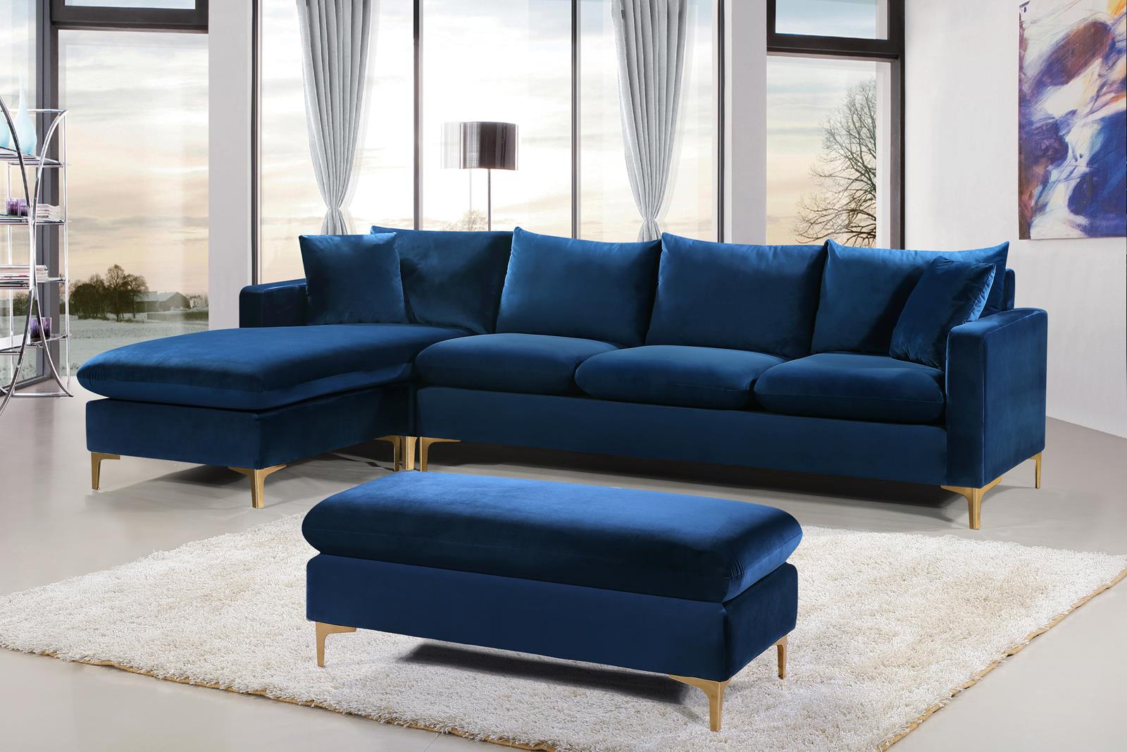 Meridian Naomi Velvet 3pc Sectional in Navy 636NavySectional