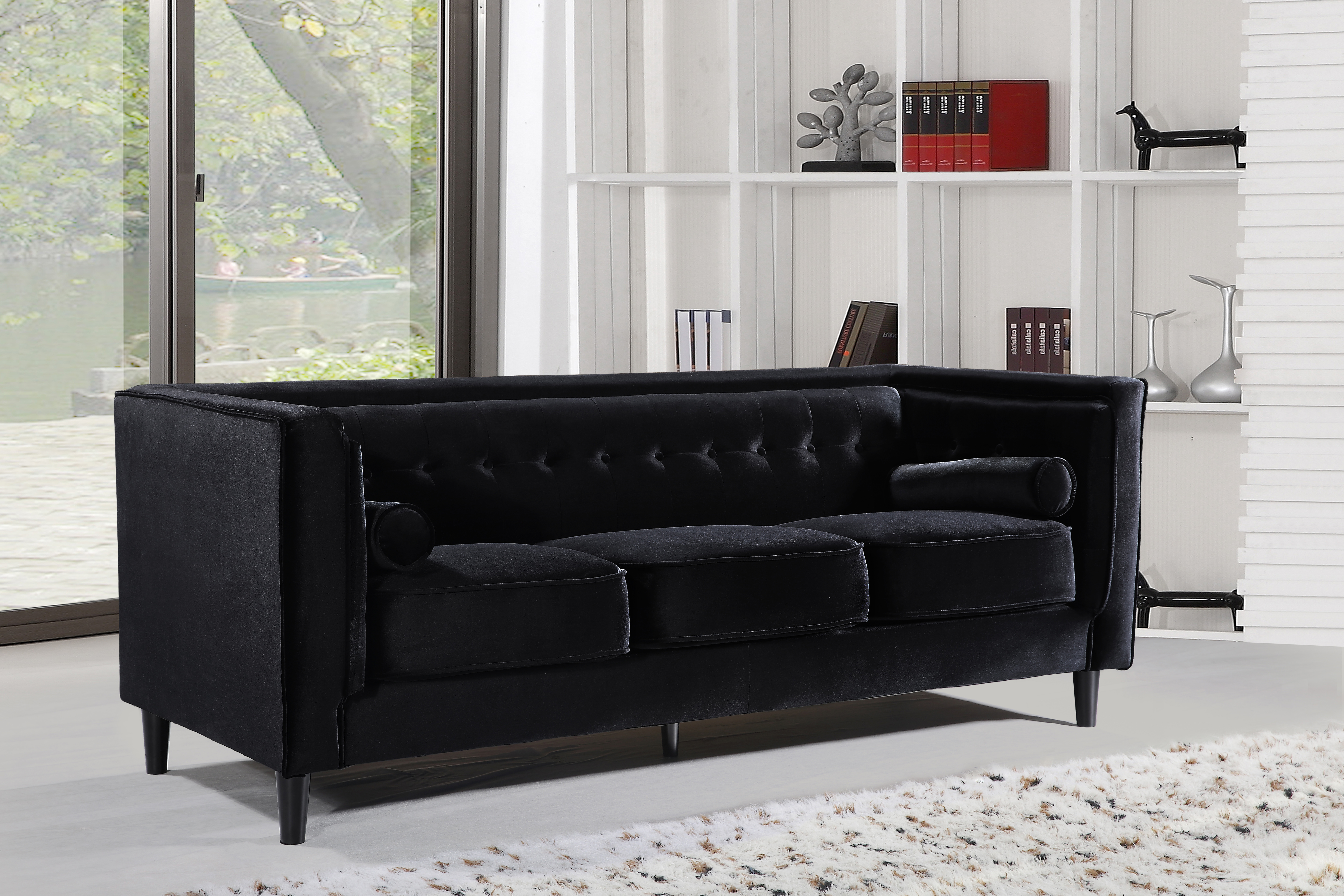 Meridian Taylor Velvet Sofa in Black 642Black-S - 1StopBedrooms.