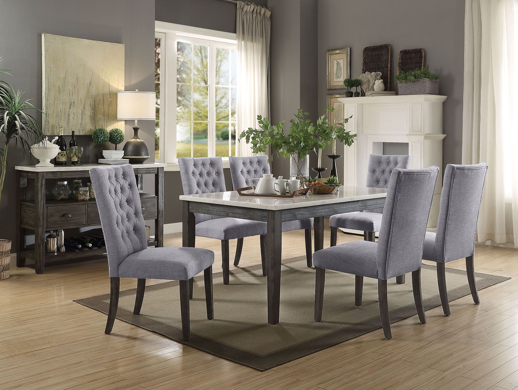 Merel White Marble and Gray Oak Dining Room Set ...