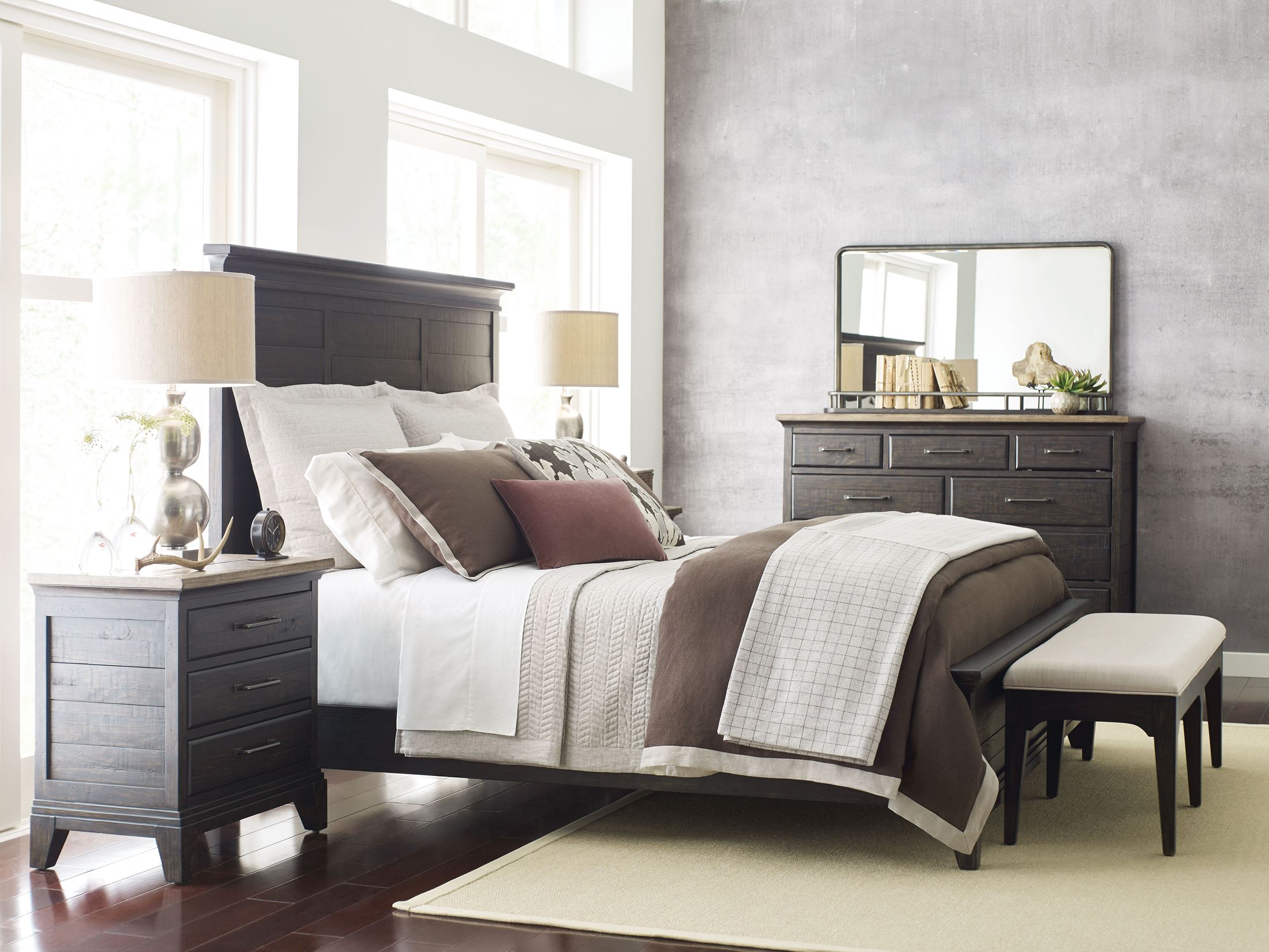 Plank Road Charcoal Jessup King Panel Bed - 1StopBedrooms.
