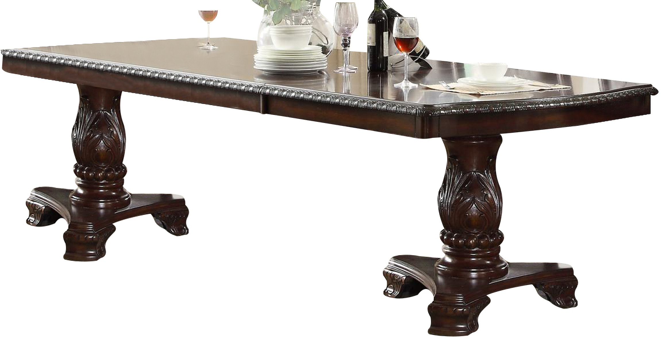 Crown Mark Kiera Double Pedestal Dining Table in Rich Brown 2150T