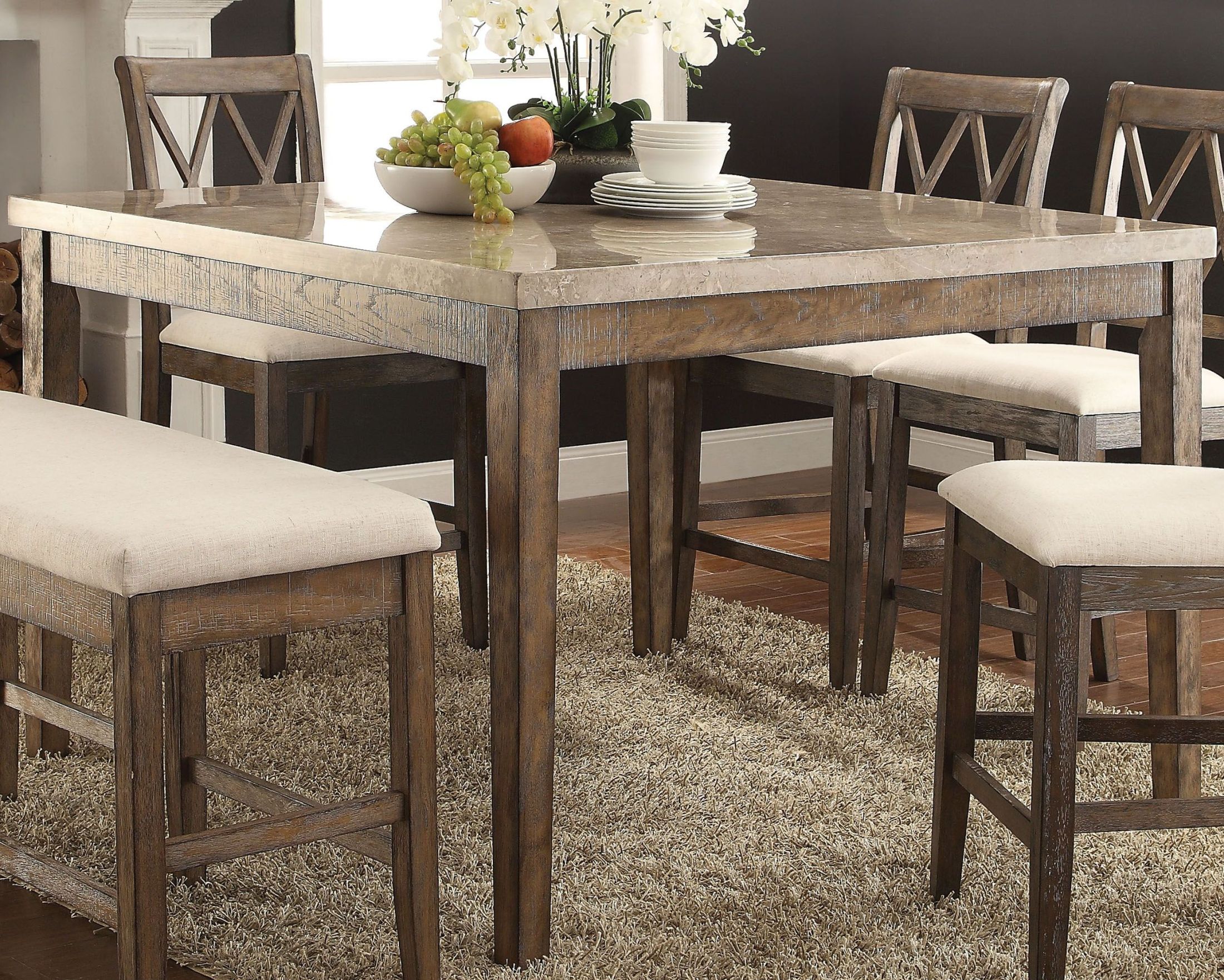 Claudia White Marble And Salvage Brown Counter Height Dining Room