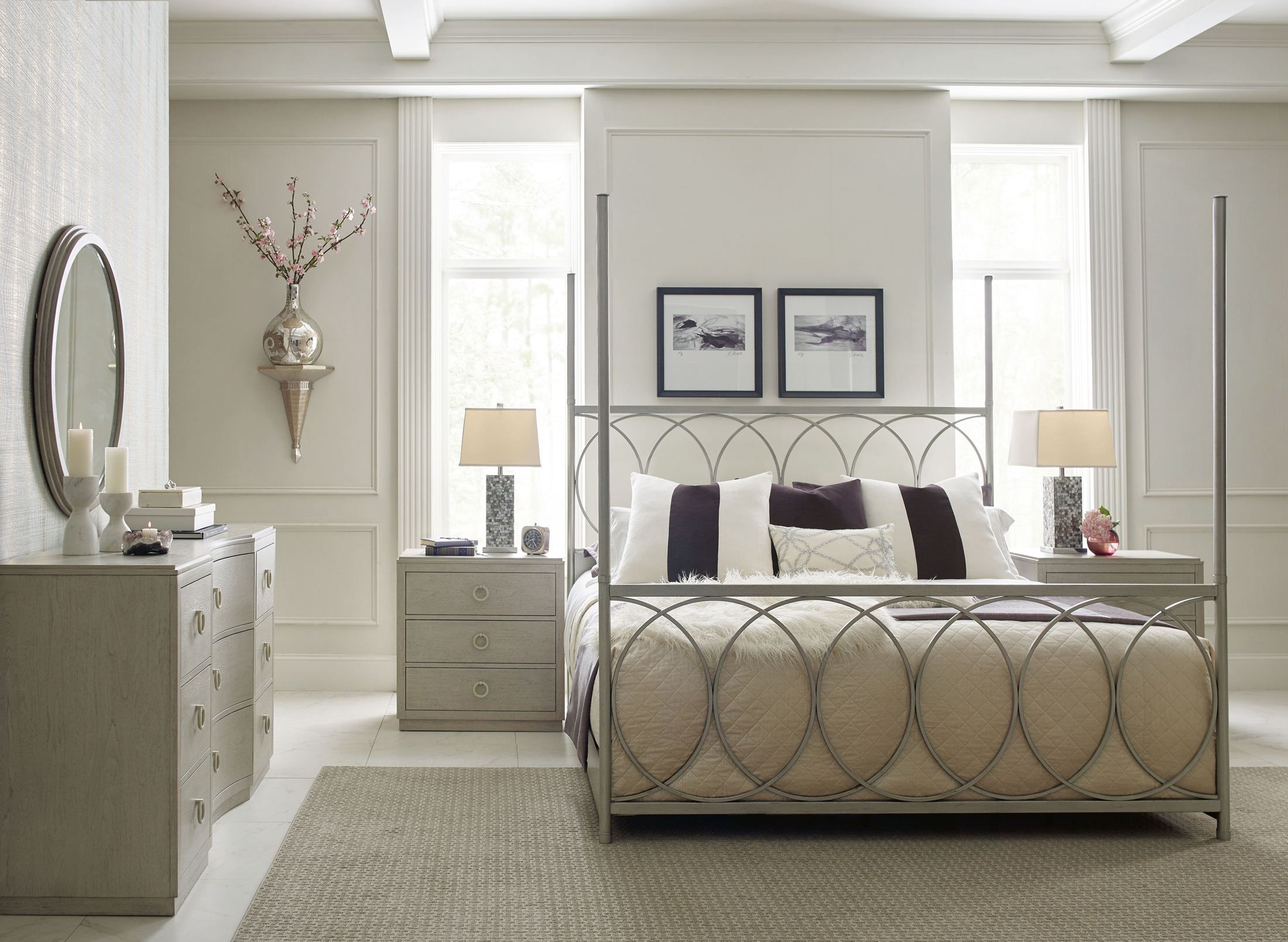 Cinema Shadow Grey Metal Canopy Bedroom Set by Rachael Ray - 1StopBedrooms.