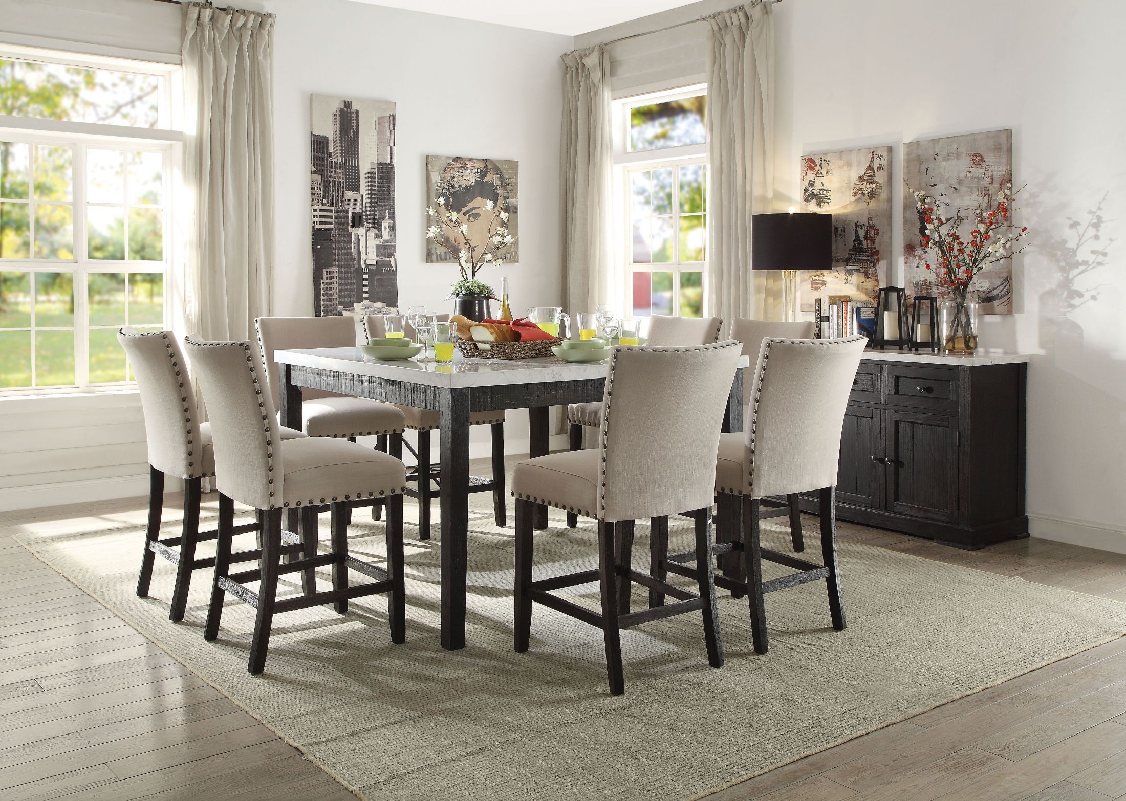 Dark Oak Counter Height Dining Room Set, Counter Height Dining Table 8 Chairs