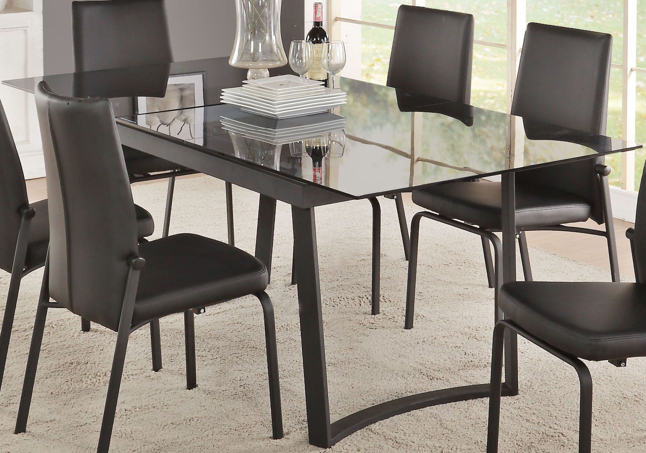 Osias Black Smoky Glass Dining Room Set - 1StopBedrooms.