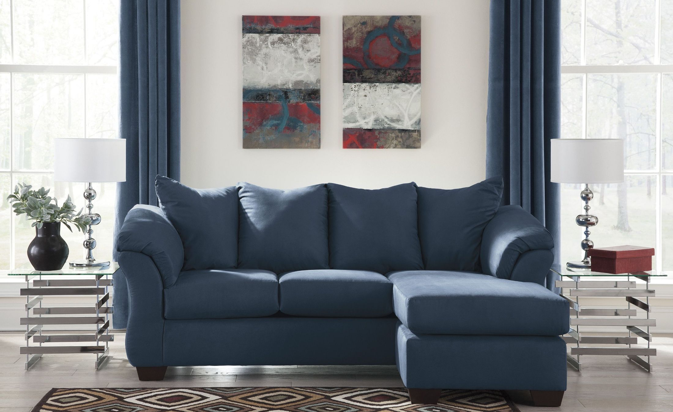  Darcy Blue Sofa Chaise - 1StopBedrooms.