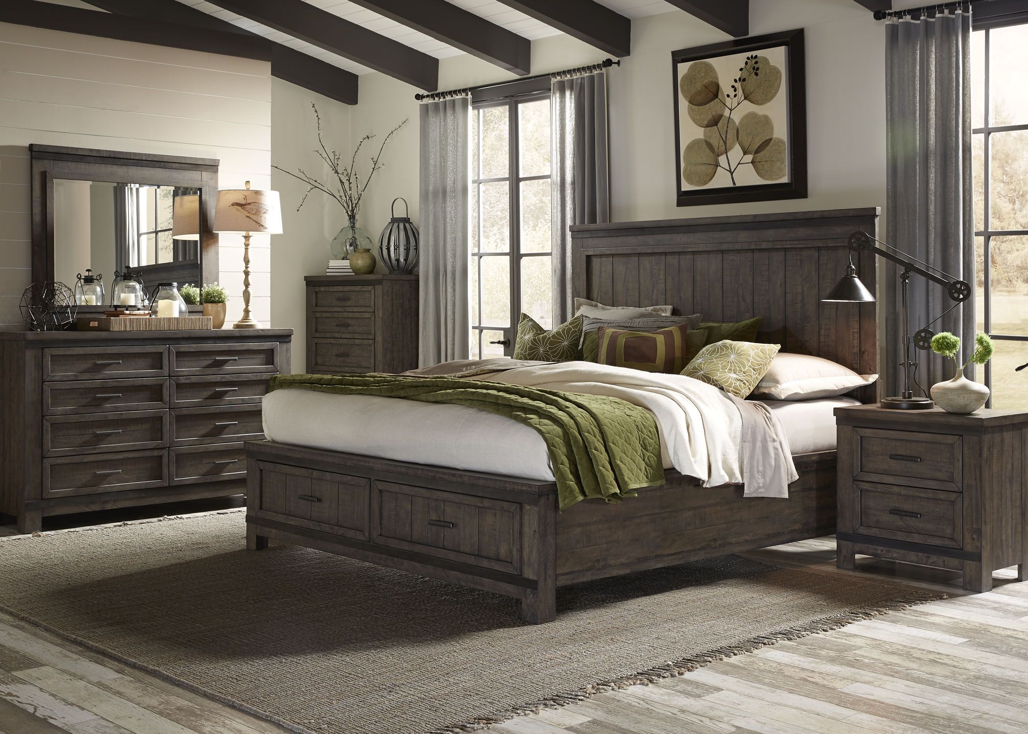 Thornwood Hills Rock Beaten Gray Panel Storage Bedroom Set