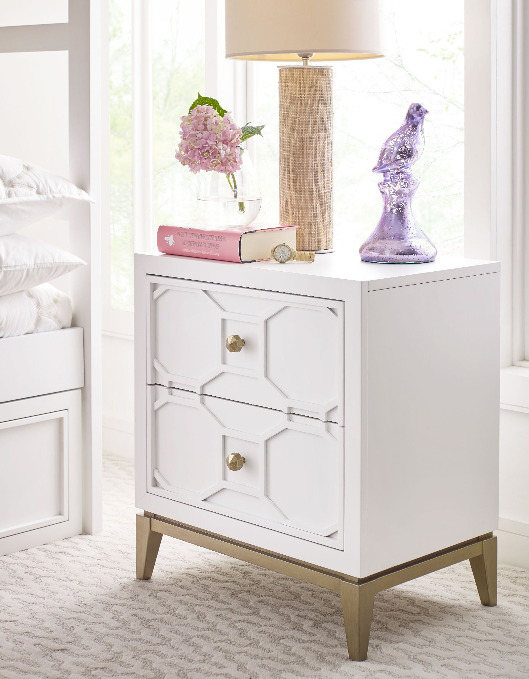 Uptown White and Gold Nightstand by Rachael Ray 1StopBedrooms.
