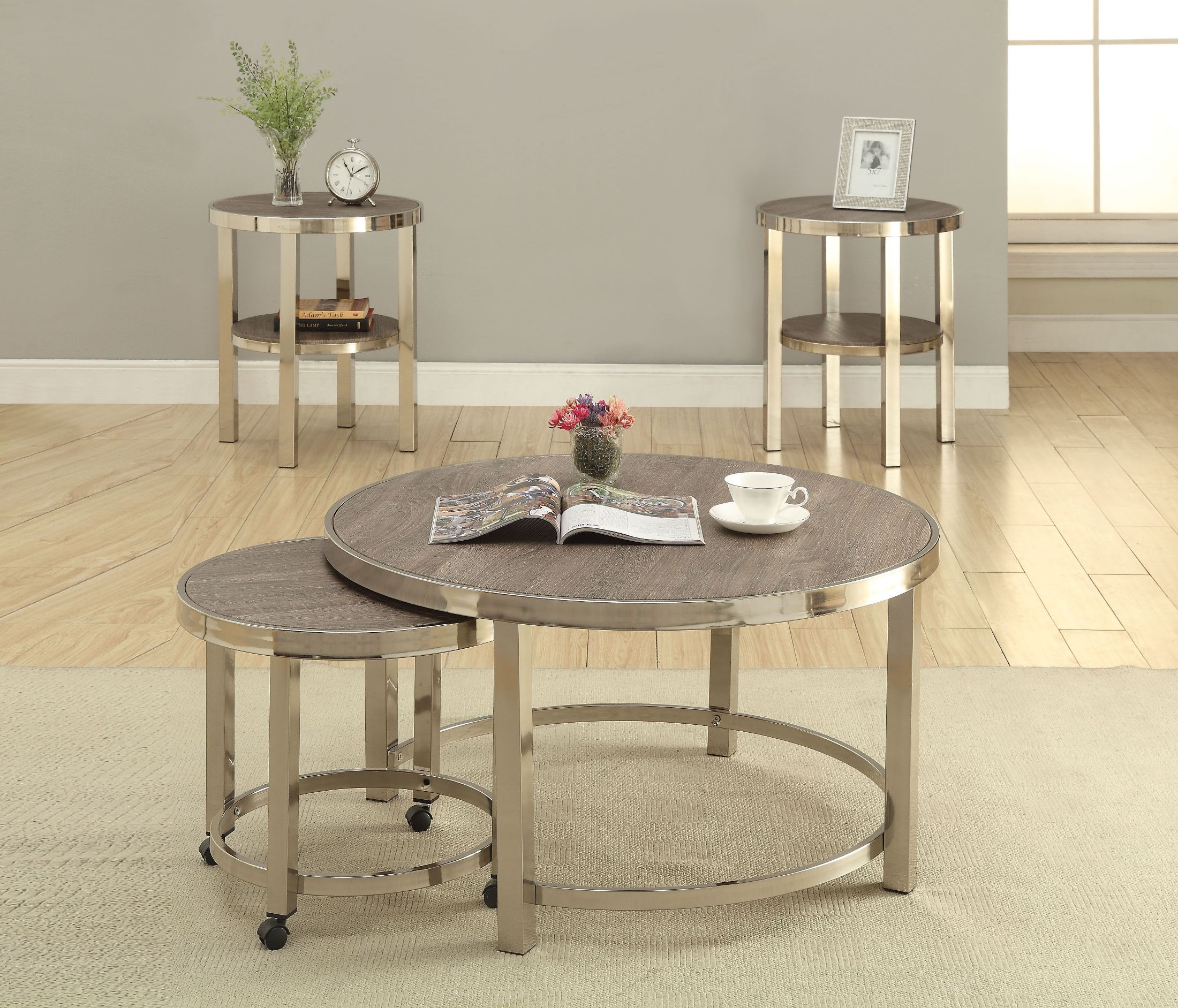 Elwyn Walnut and Brushed Nickel End Table - 1StopBedrooms.