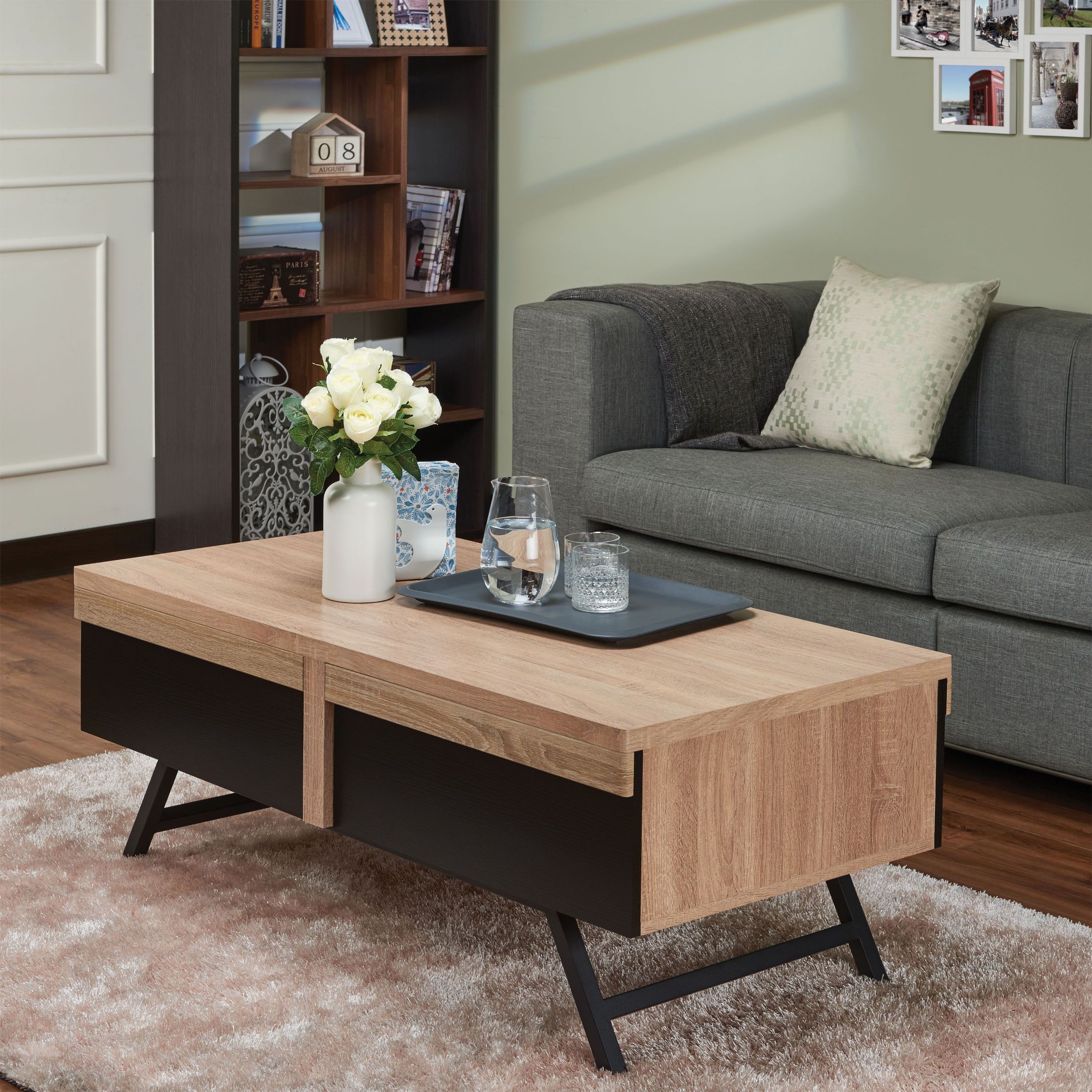 Nuria Rustic Natural And Sandy Black Coffee Table 1stopbedrooms