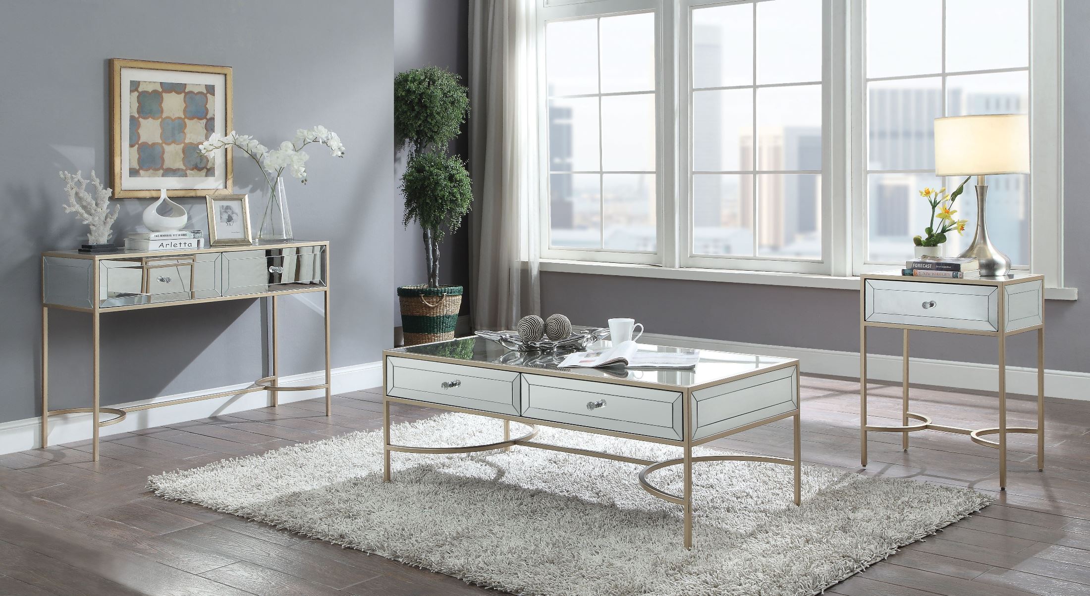 Wisteria Mirrored and Rose Gold Coffee Table - 1StopBedrooms.