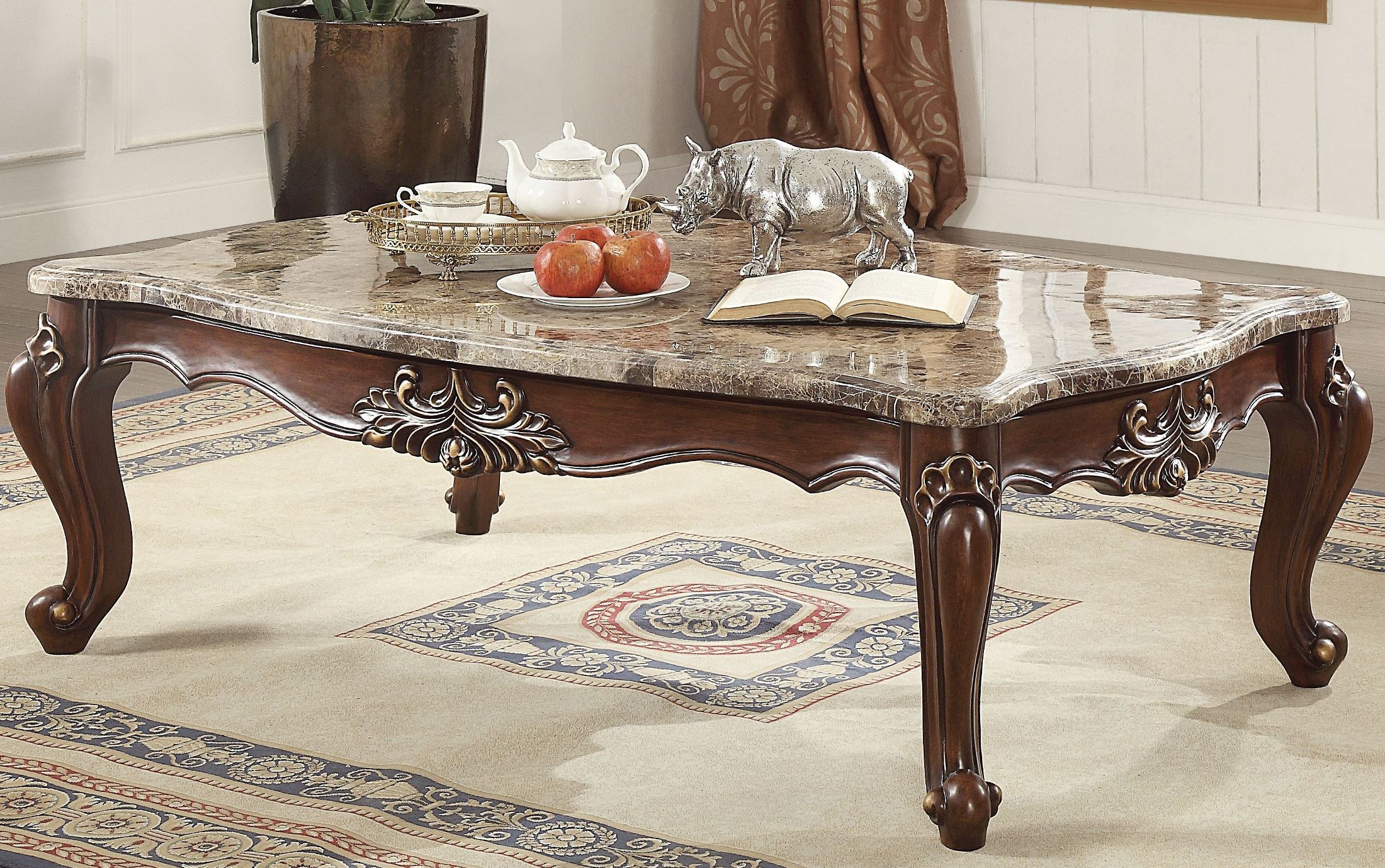 Shalisa Marble and Walnut Coffee Table - 1StopBedrooms.