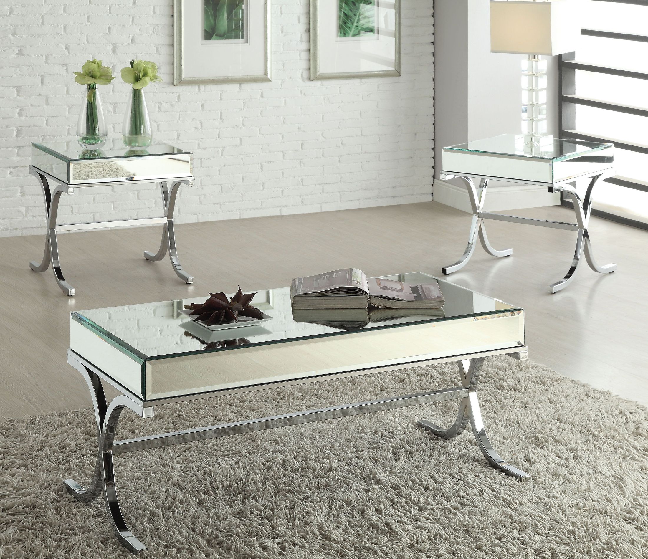 Yuri Mirrored Top and Chrome Coffee Table 1StopBedrooms.