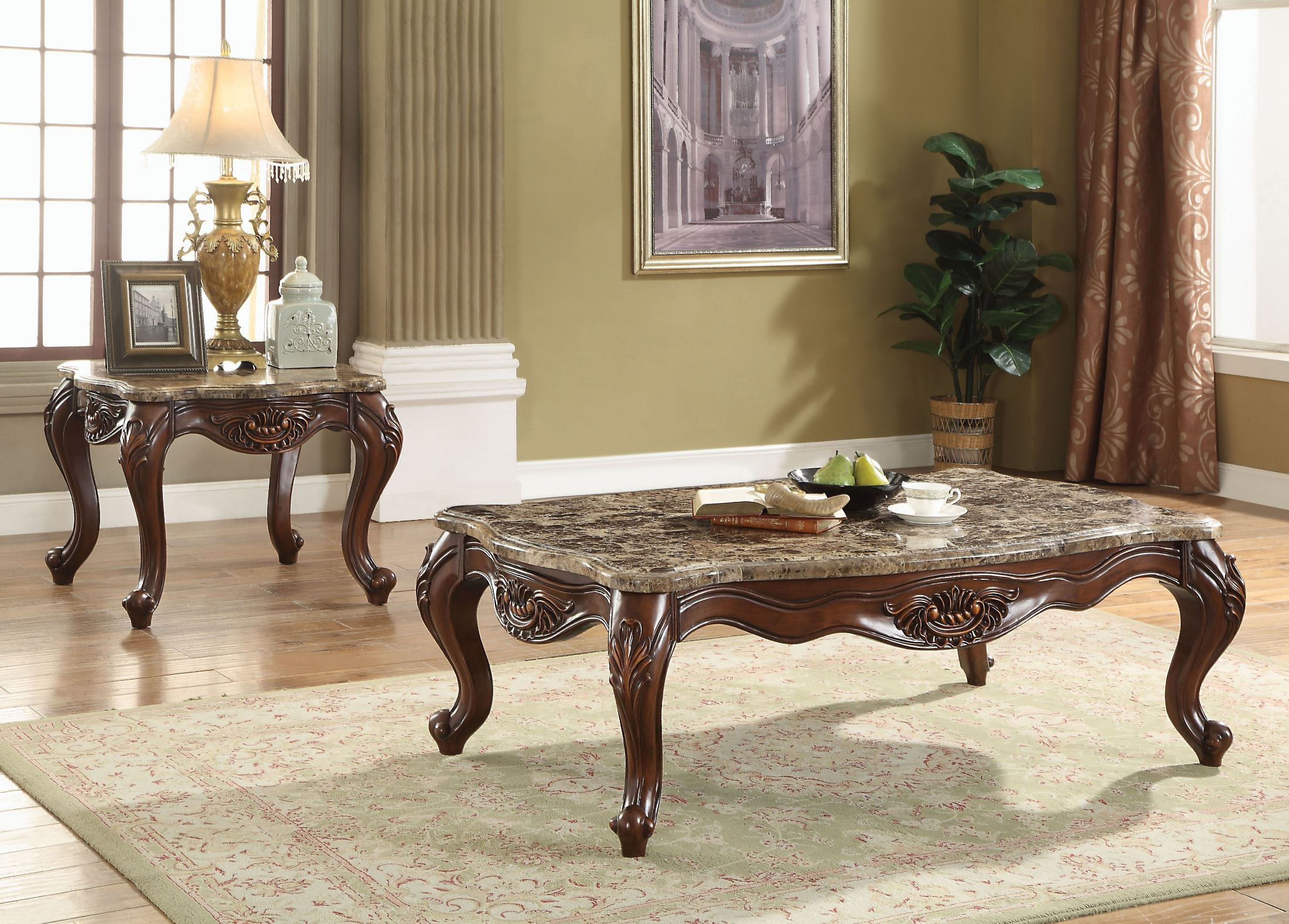 Jardena Marble and Cherry Oak Coffee Table 1StopBedrooms.
