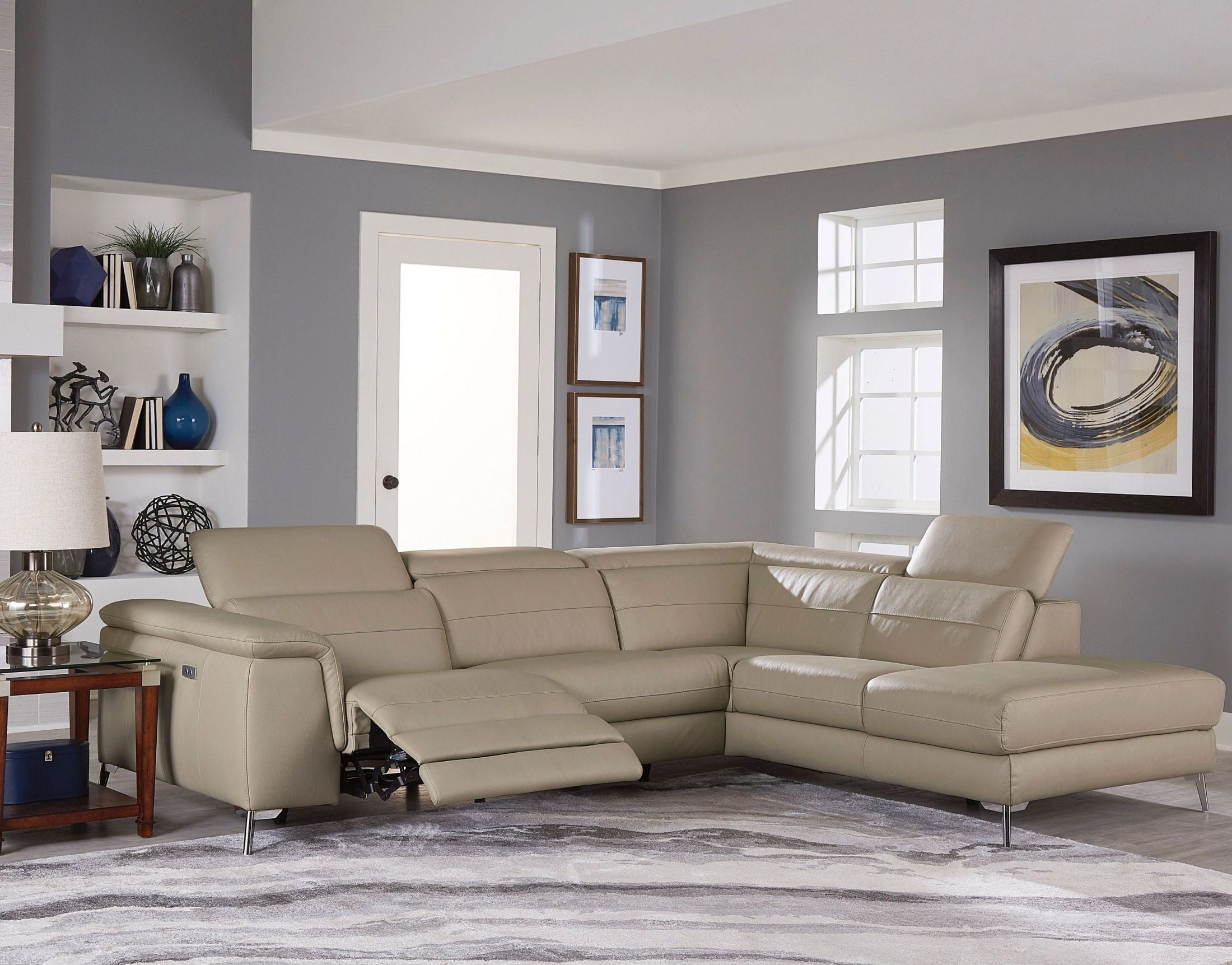gray or taupe leather sectional sofa
