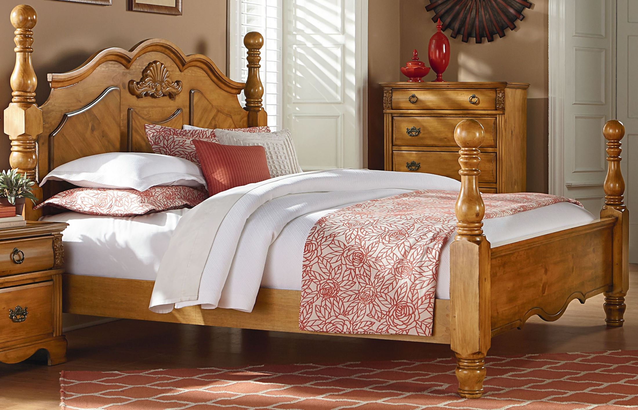 Georgetown Golden Honey Pine Poster Bedroom Set 1stopbedrooms Poster Bed Nightstand
