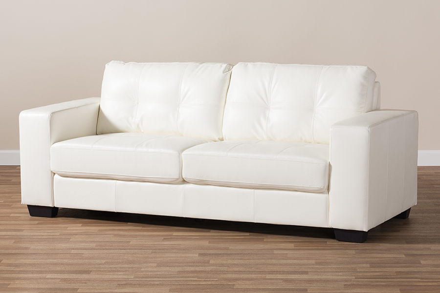 baxton white leather sofa