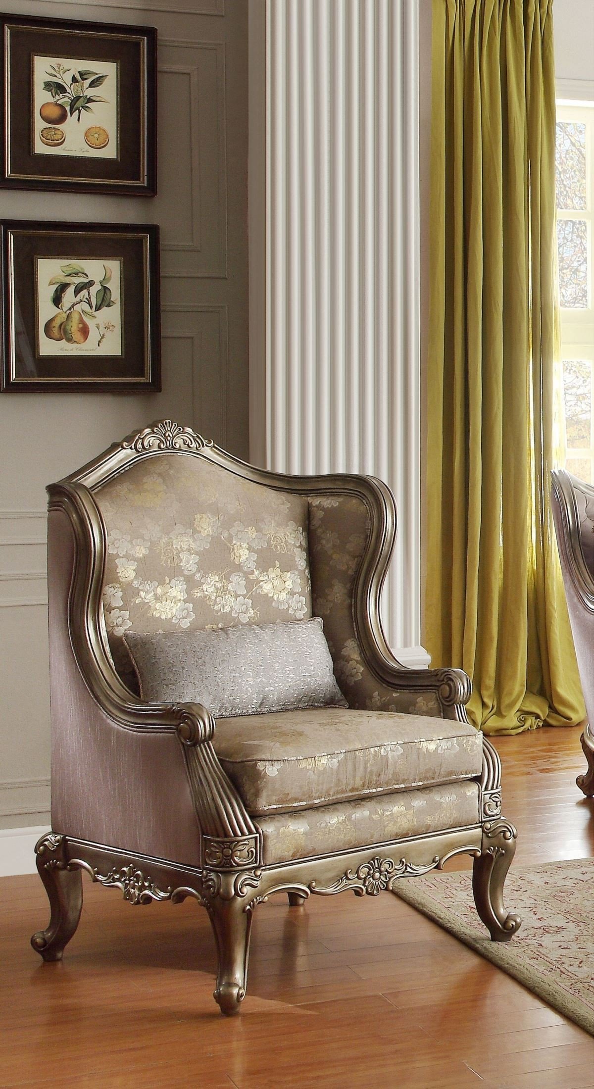Fiorella Gold Faux Silk Accent Chair 1StopBedrooms.