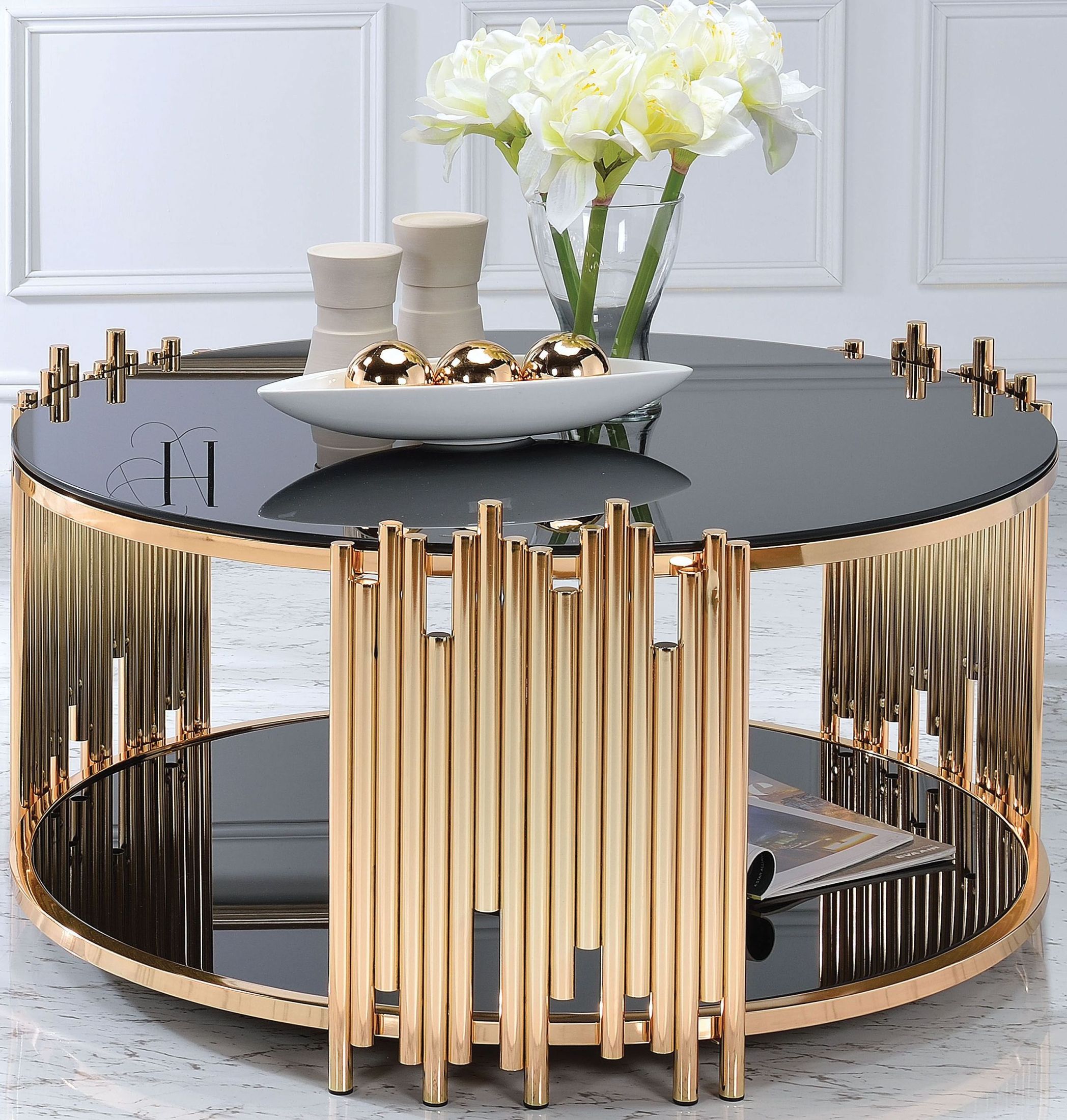 Tanquin Gold and Black Glass Occasional Table Set - 1StopBedrooms.