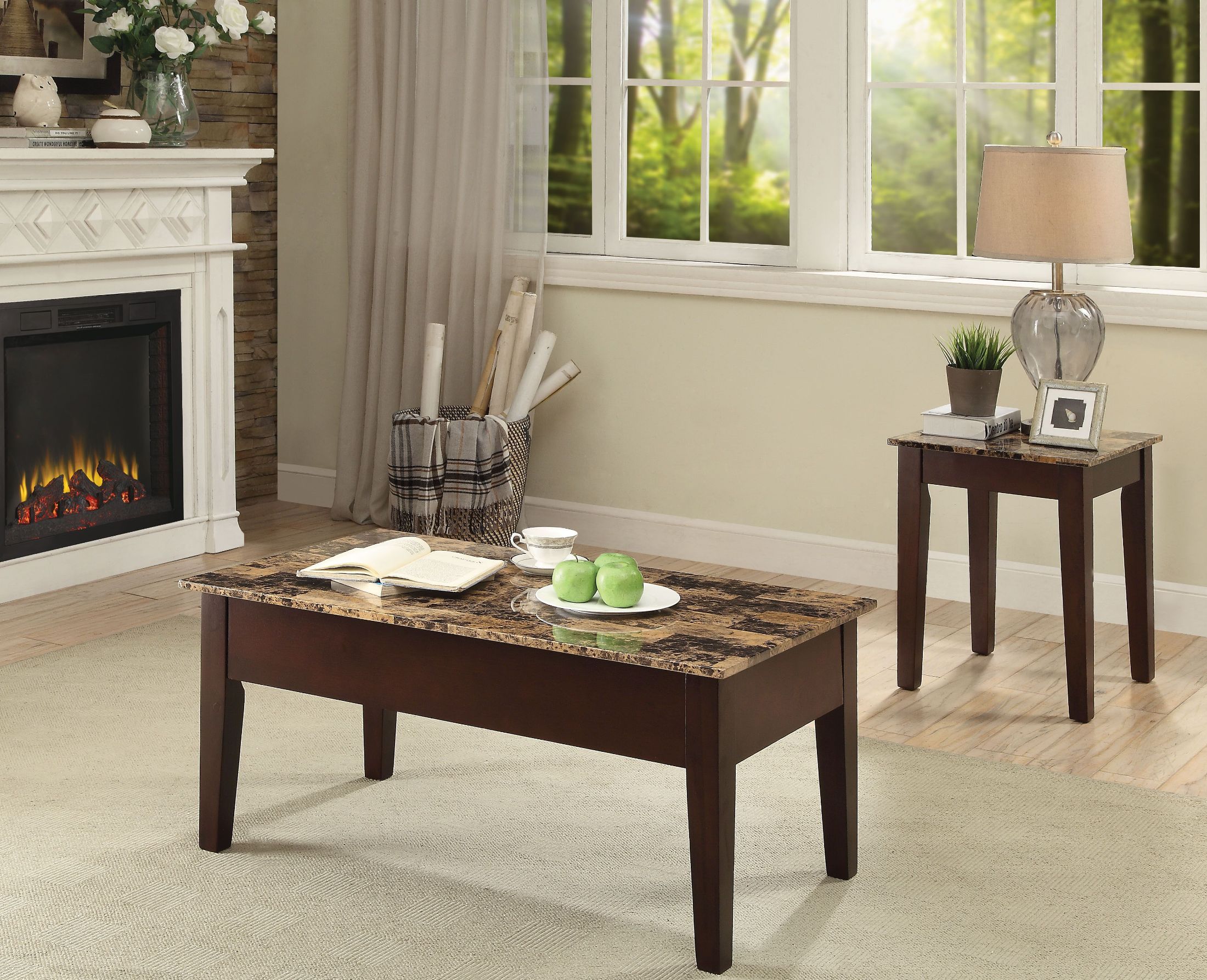 Dusty Ii Finely Light Brown Faux Marble End Table