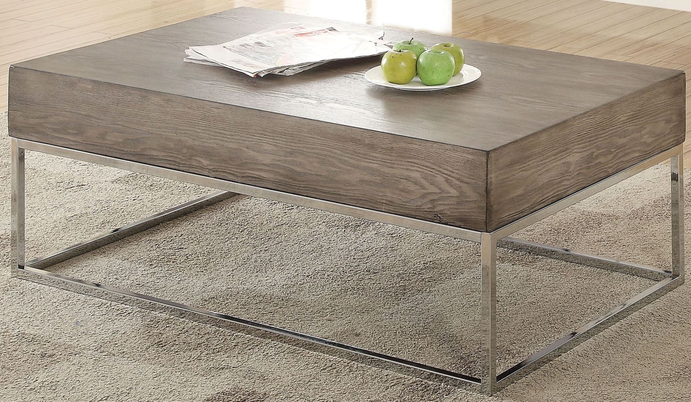 Cecil Ii Gray Oak And Chrome Coffee Table 1stopbedrooms