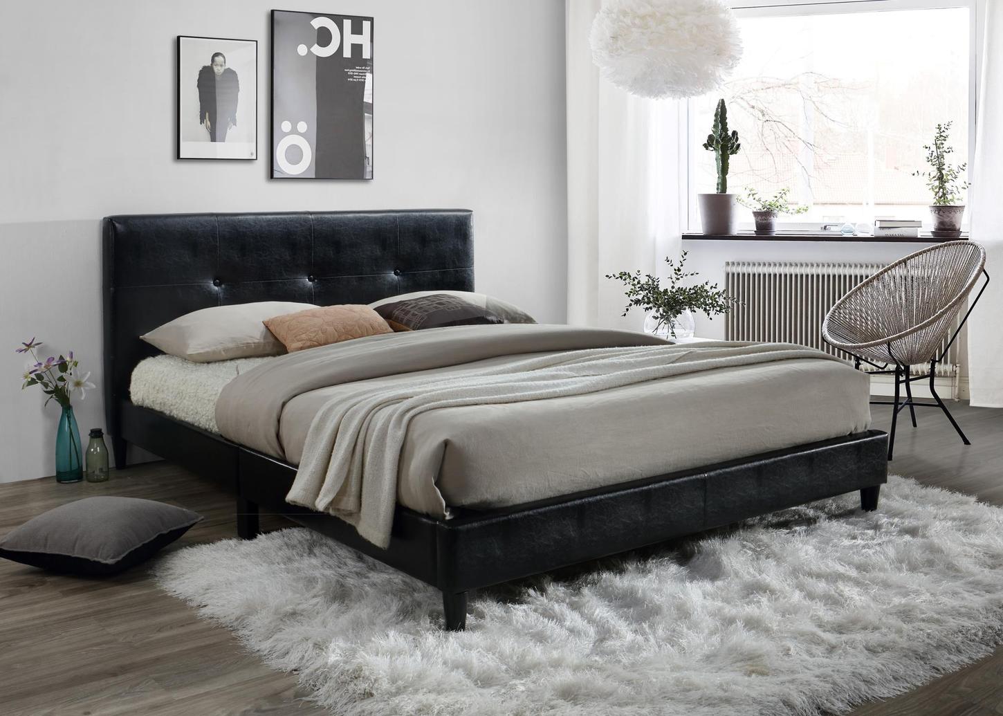 Jester Tufted Black Twin Platform Bed In Faux Leather ...