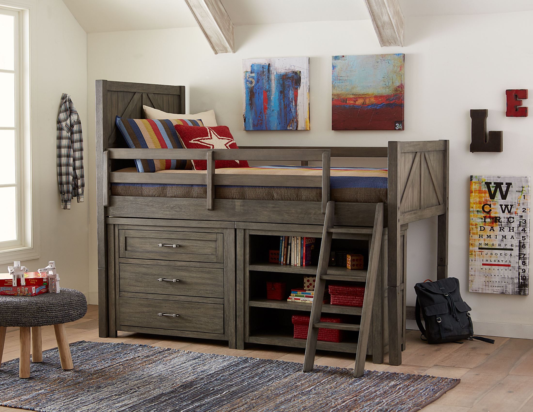 Bunkhouse Aged Barnwood Twin Mid Loft Bed with Single ...