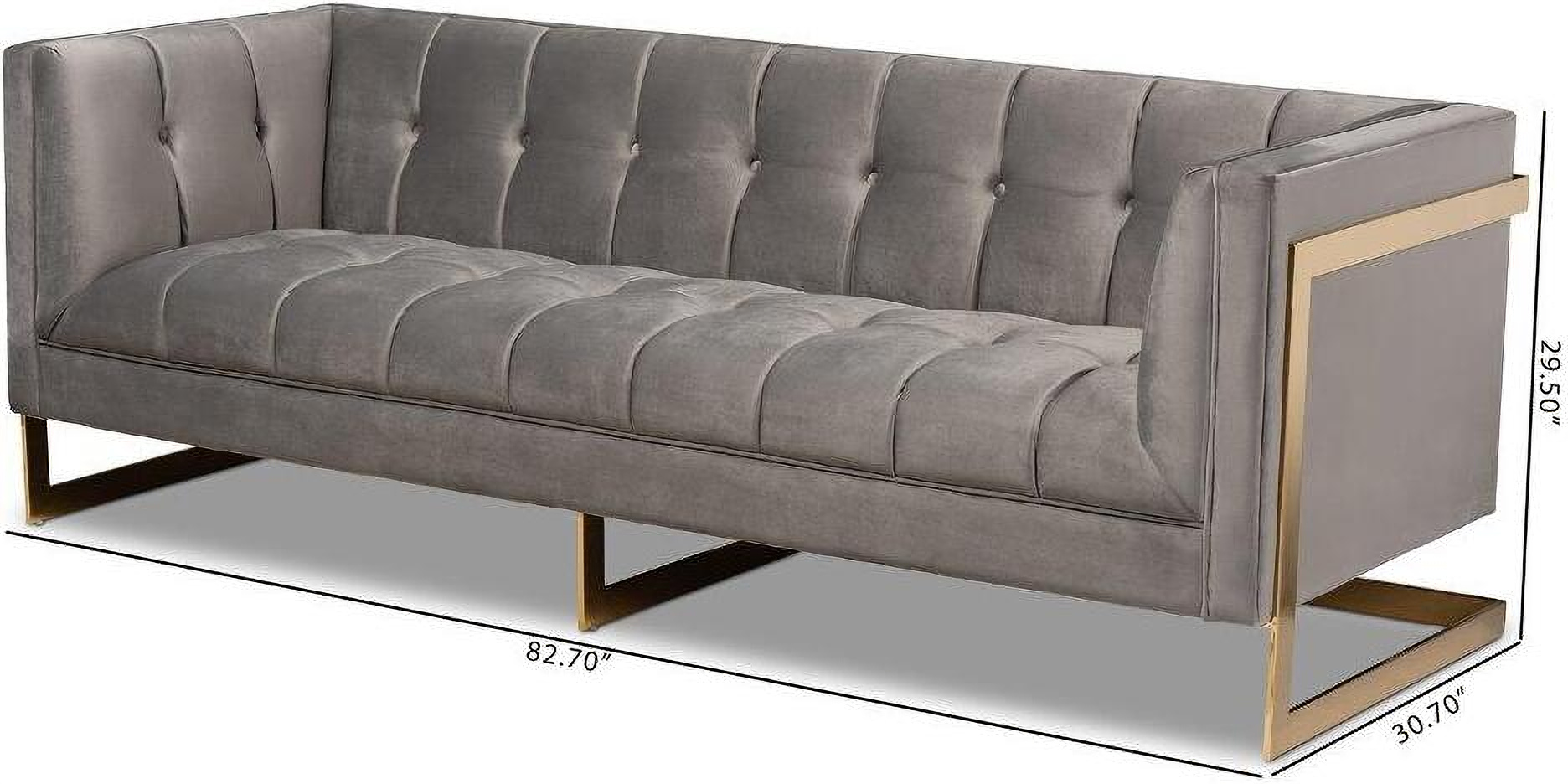 Baxton Studio Ambra Glam And Luxe Grey Velvet Fabric Upholstered And Button Tufted Sofa With Gold Tone Frame 1stopbedrooms