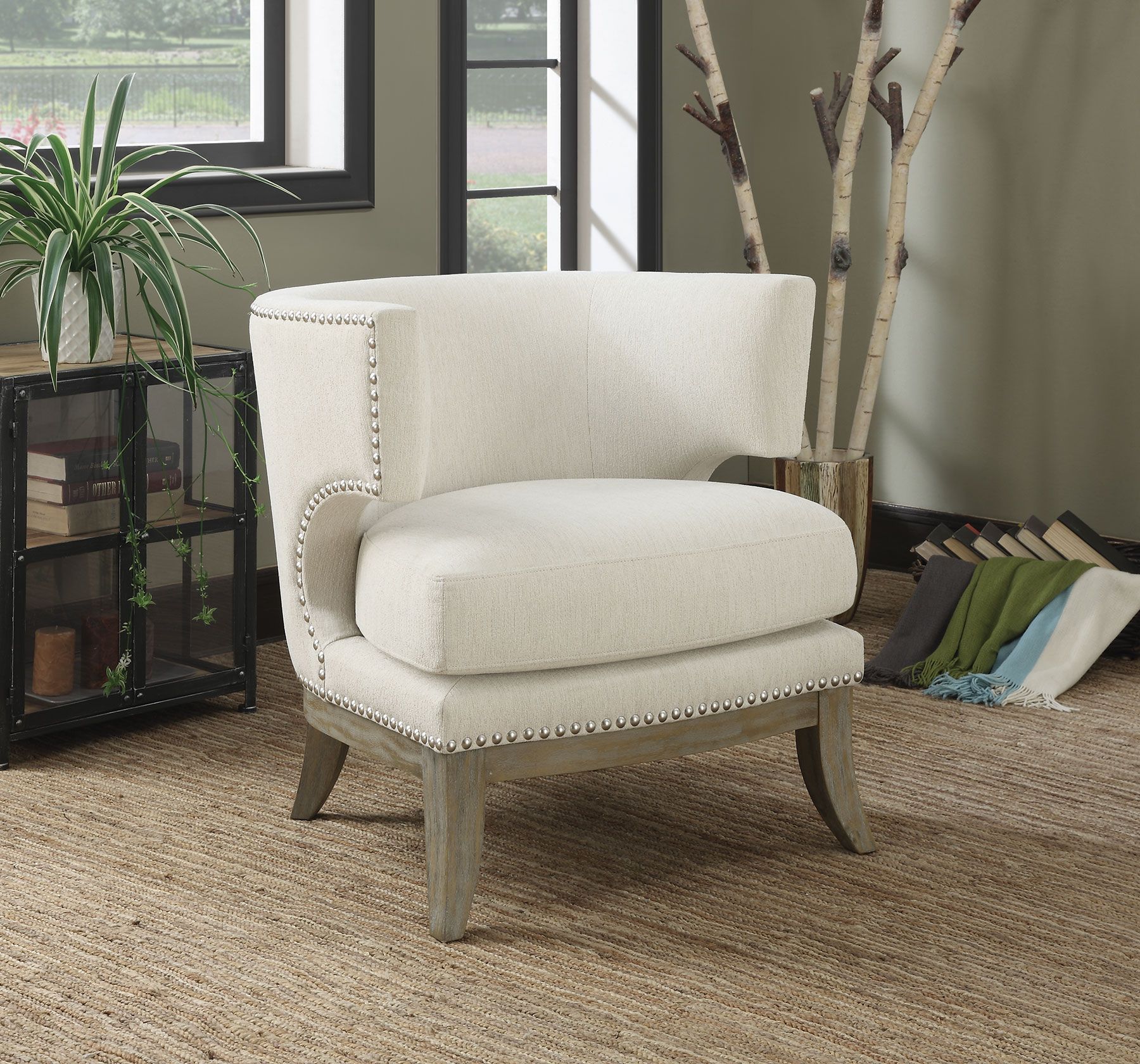 White Chenille Accent Chair - 1StopBedrooms.