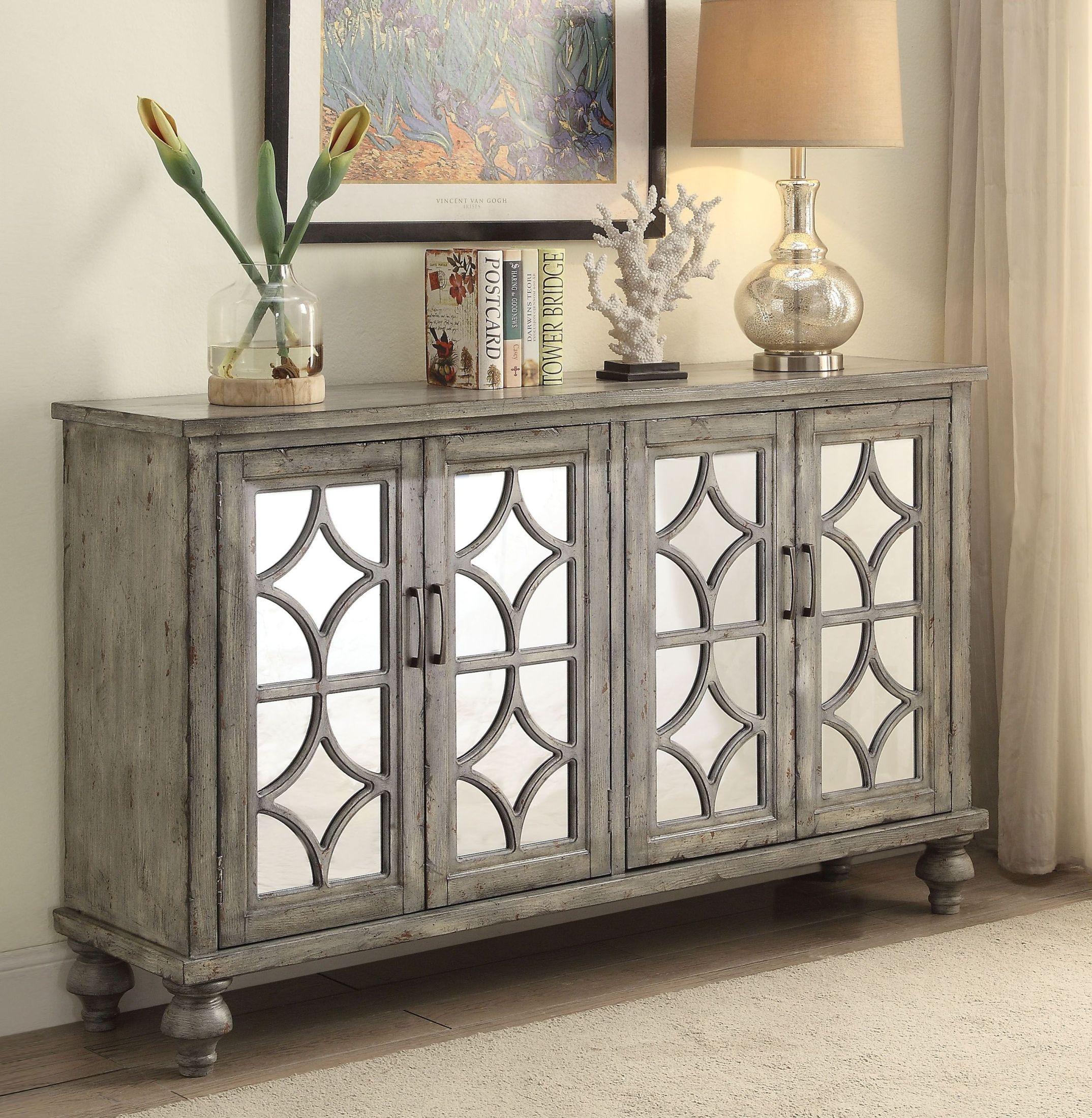 Velika Weathered Gray 4 Door Console Table 1StopBedrooms.