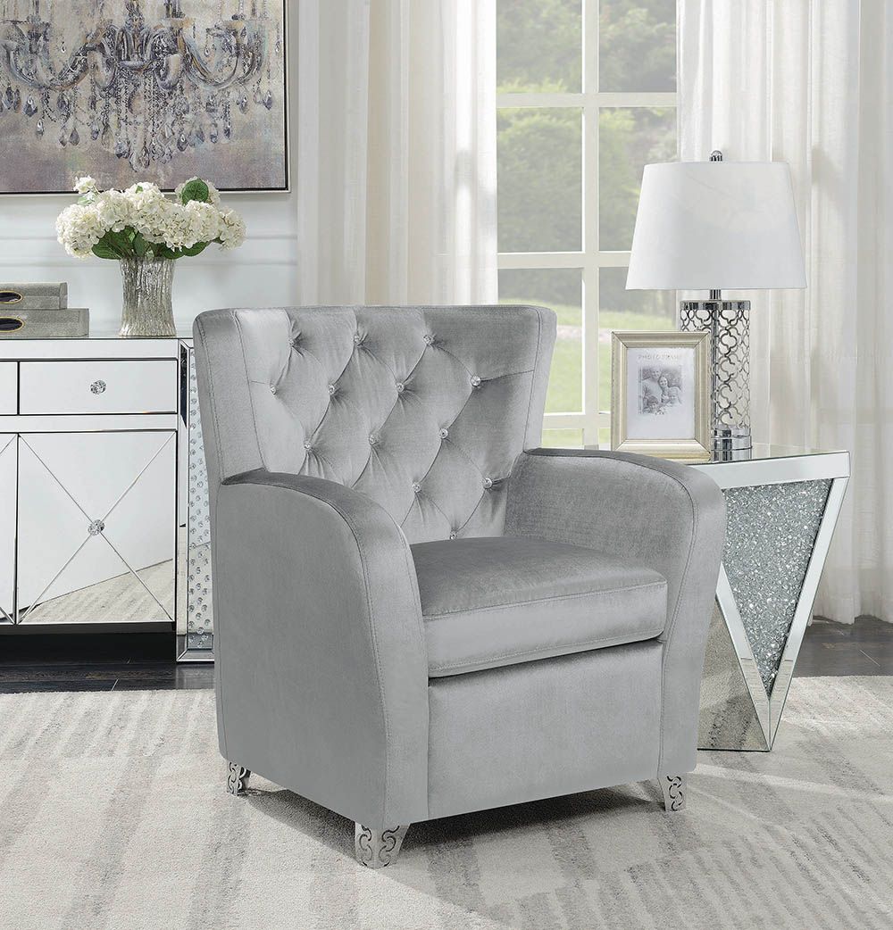 Gray Velvet Tufted Accent Chair - 1StopBedrooms.