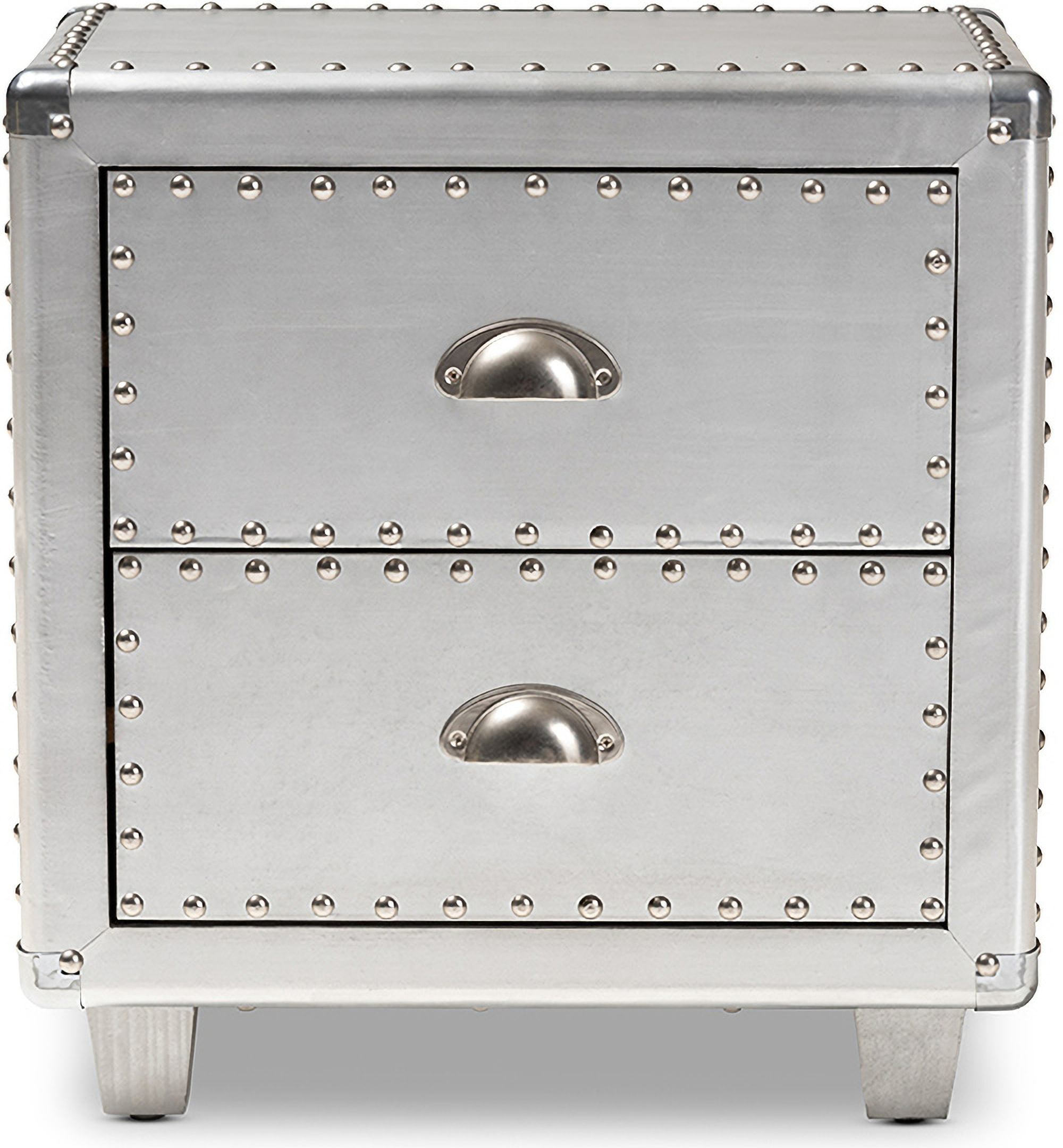 Baxton Studio Davet French Industrial Silver Metal 2Drawer Nightstand