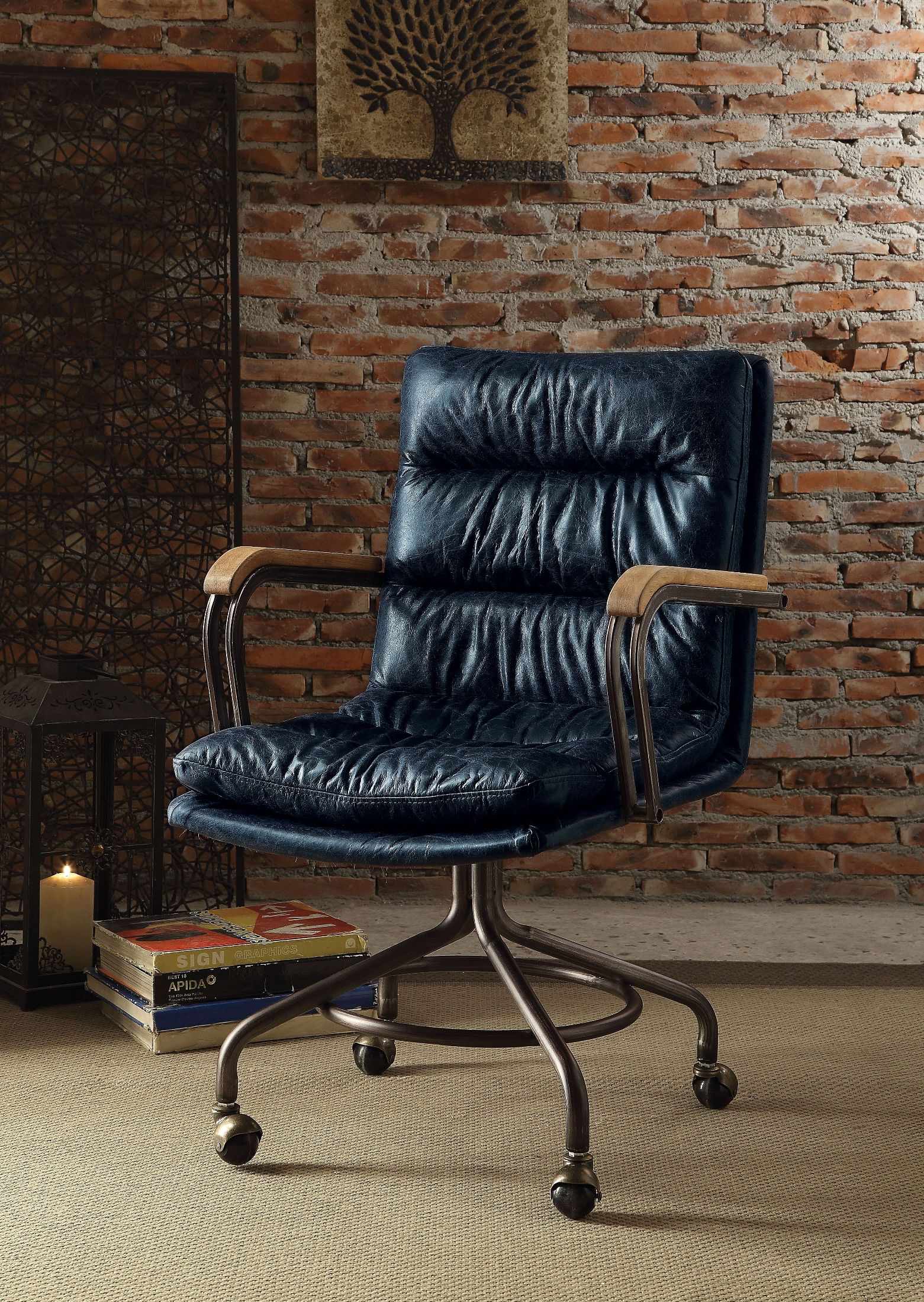 Harith Vintage Blue Leather Executive Office Chair - 1StopBedrooms.