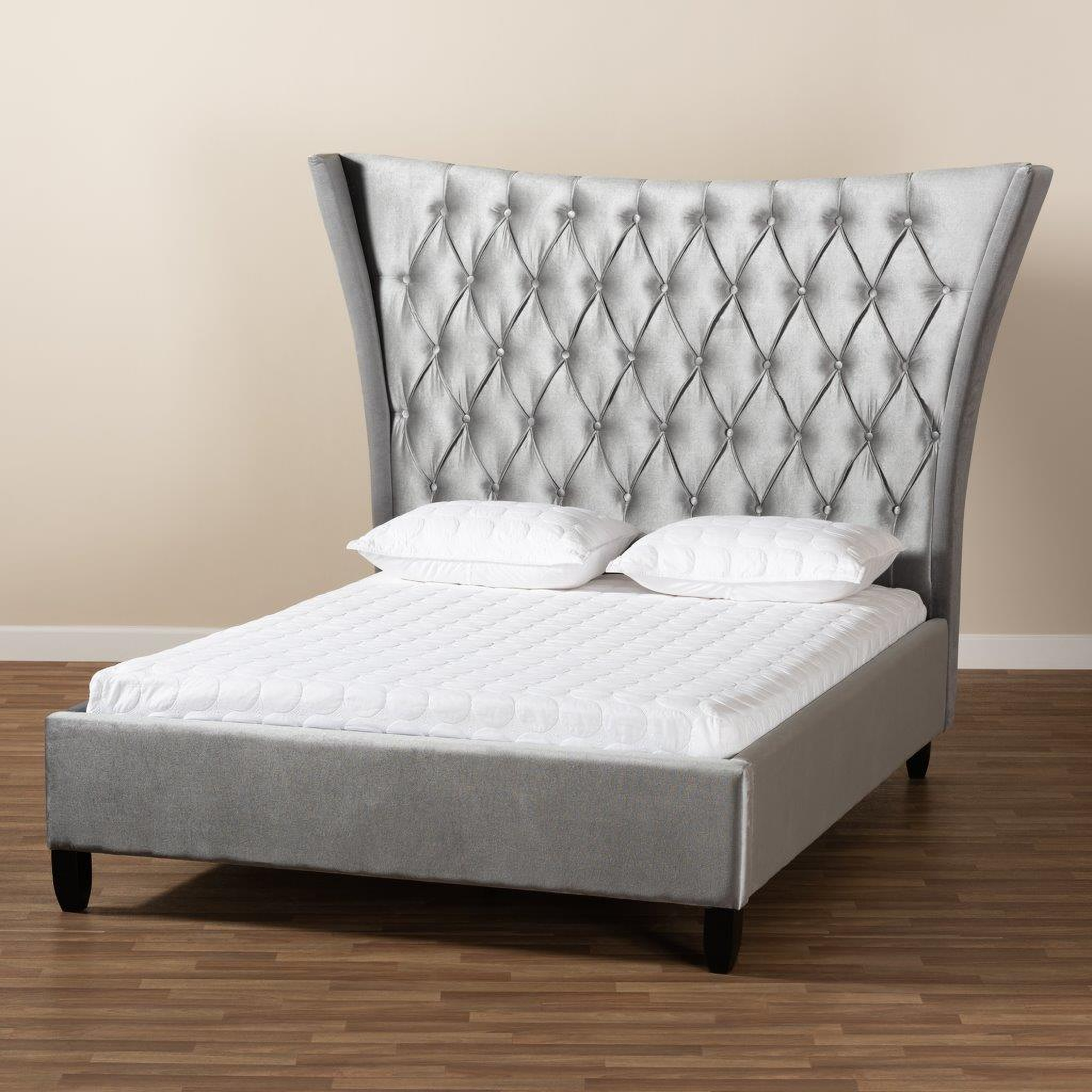 Baxton Studio Viola Glam And Luxe Grey Velvet Fabric Upholstered And Button Tufted Queen Size Platform Bed With Tall Wingback Headboard 1stopbedrooms