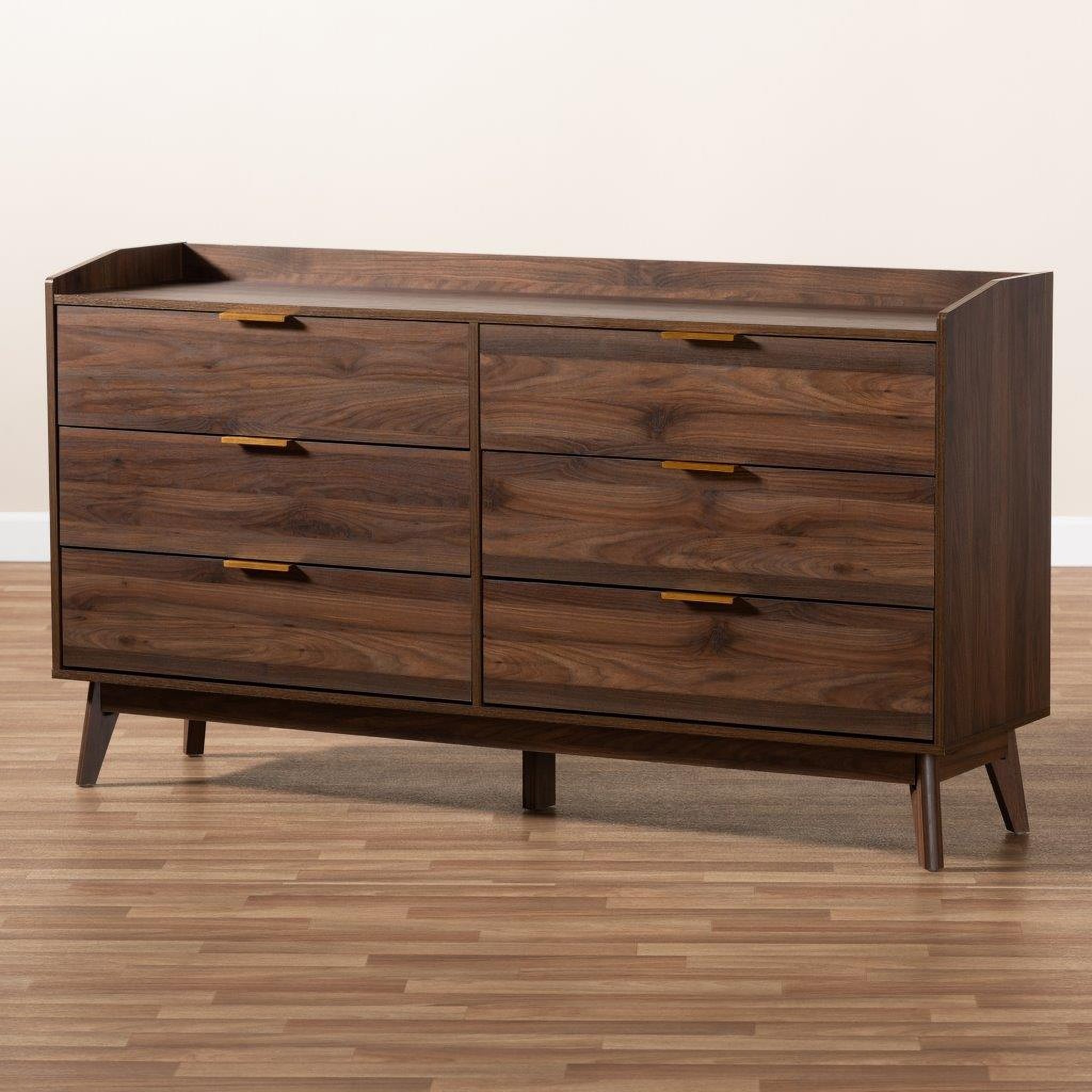 Baxton Studio Lena Mid-Century Modern Walnut Brown Finished 6-Drawer ...