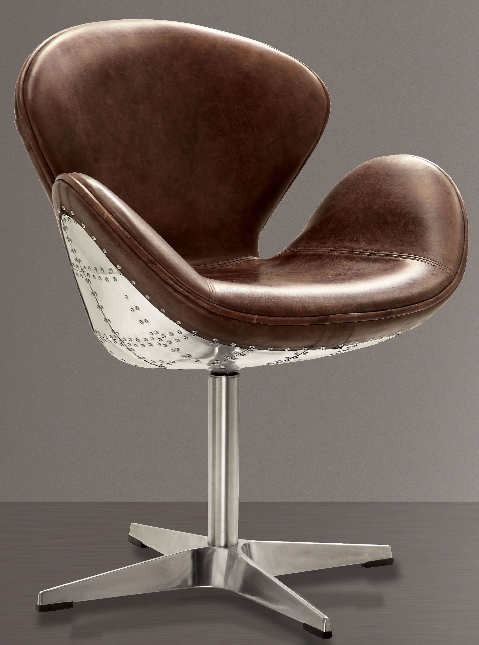 Brancaster Retro Brown Leather Swivel Accent Chair - 1StopBedrooms.