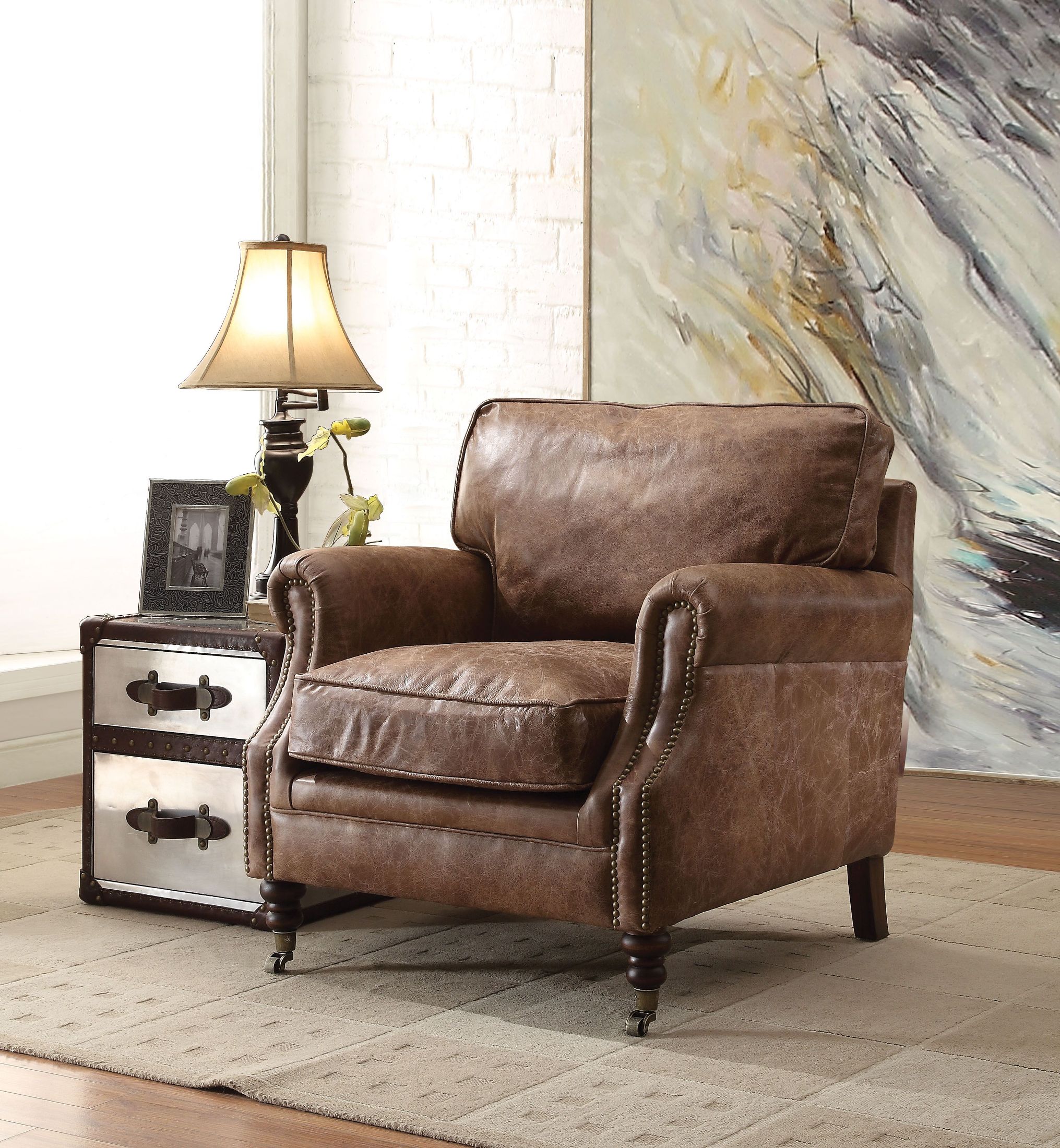 Dundee Retro Brown Leather Accent Chair - 1StopBedrooms.