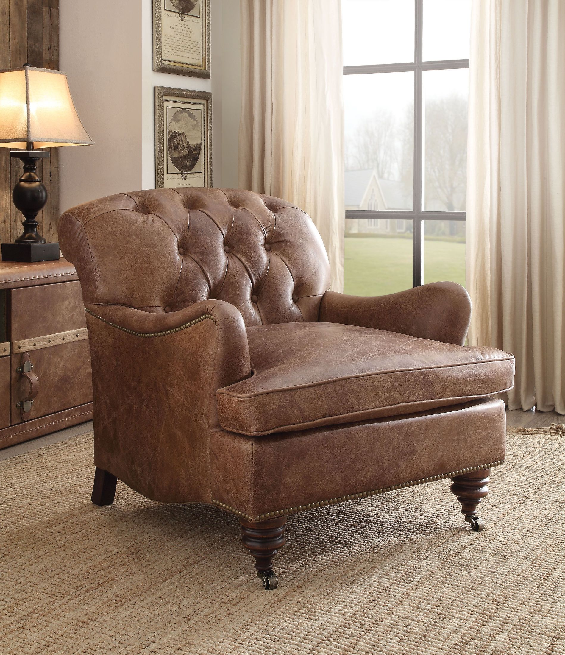 Durham Retro Brown Leather Tufted Accent Chair - 1StopBedrooms.
