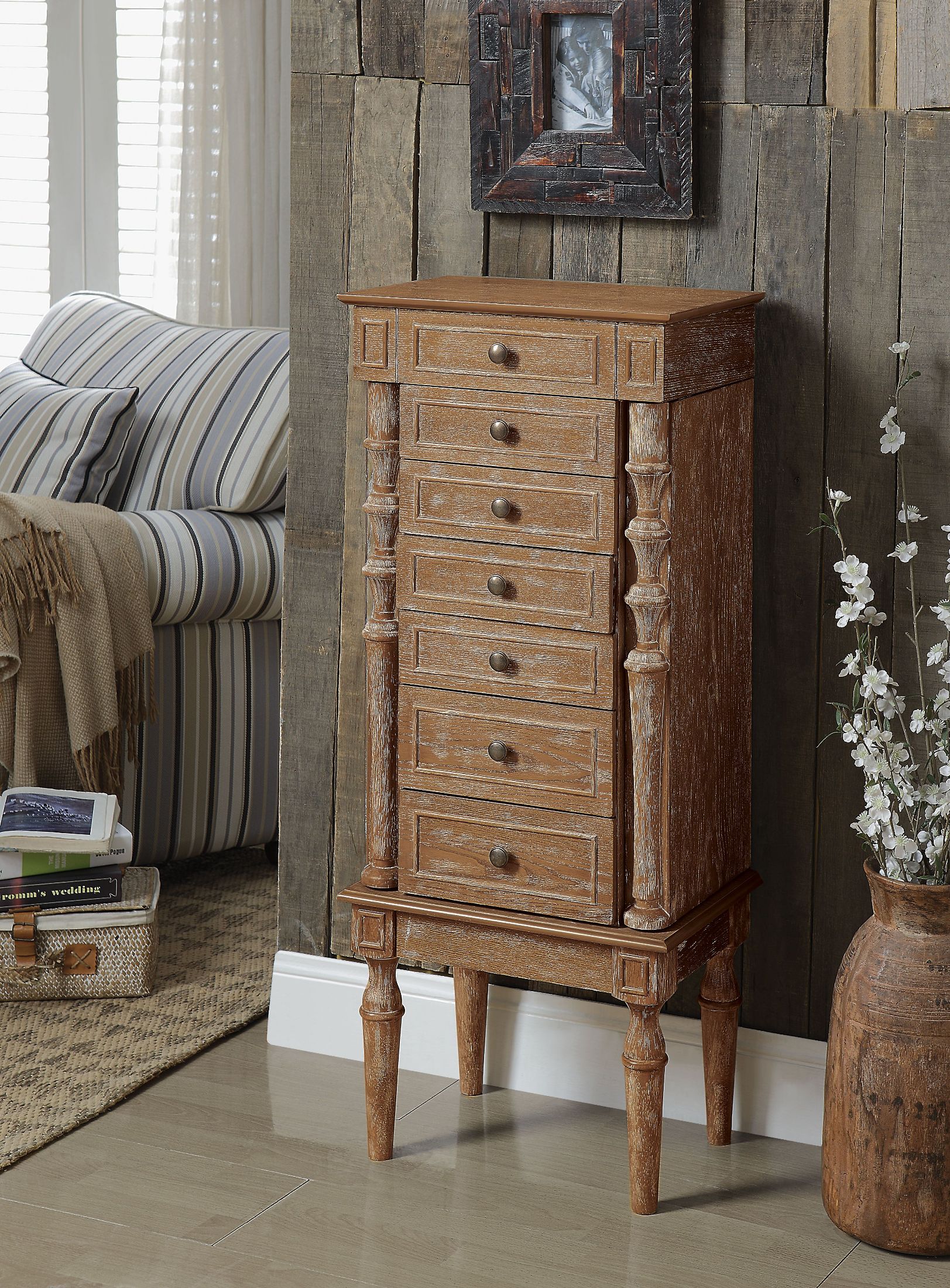 Taline Weathered Oak Jewelry Armoire 1StopBedrooms.