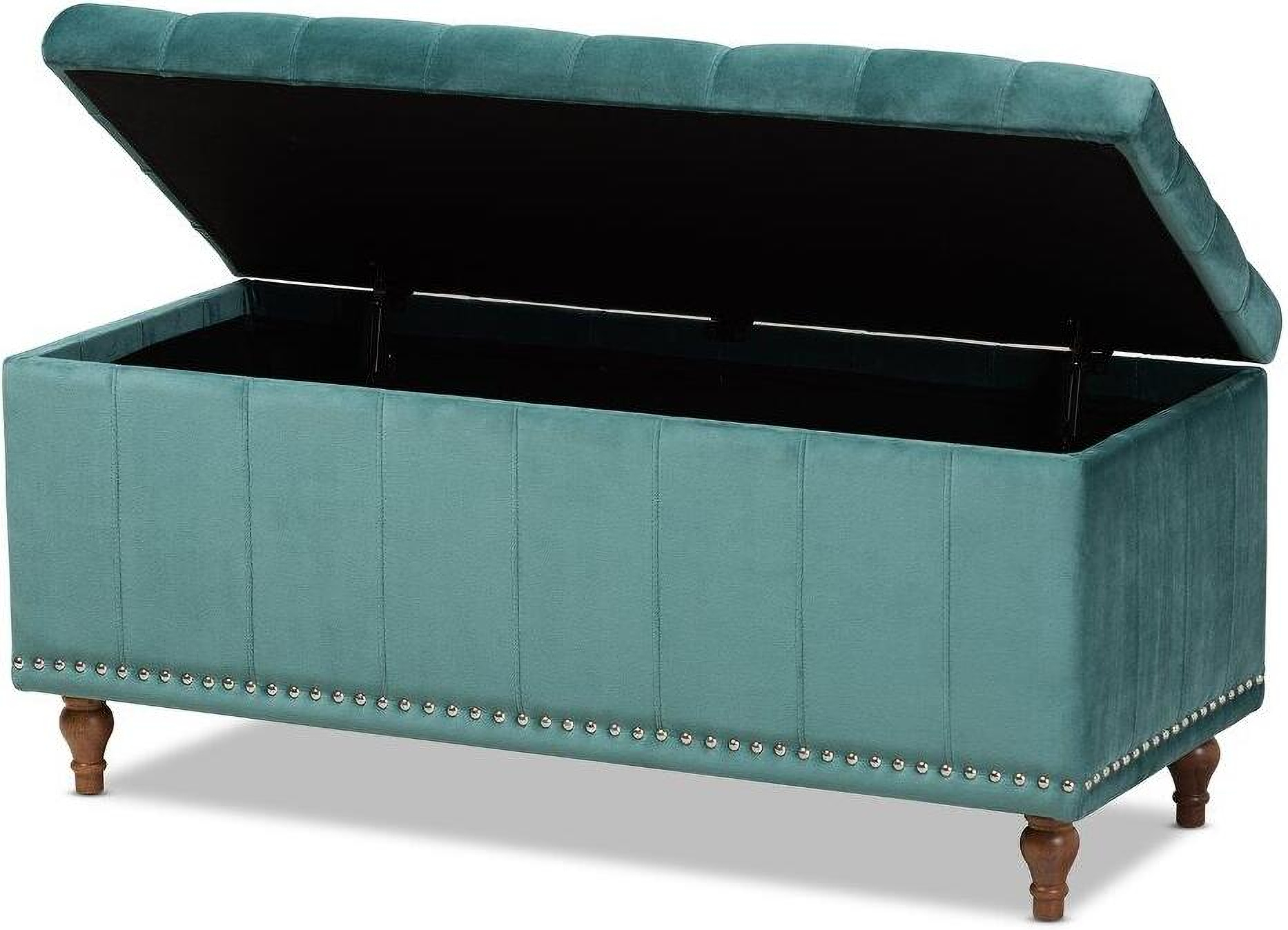 Kaylee Modern And Contemporary Teal Blue Velvet Fabric Upholstered Button Tufted Storage Ottoman Bench 1stopbedrooms