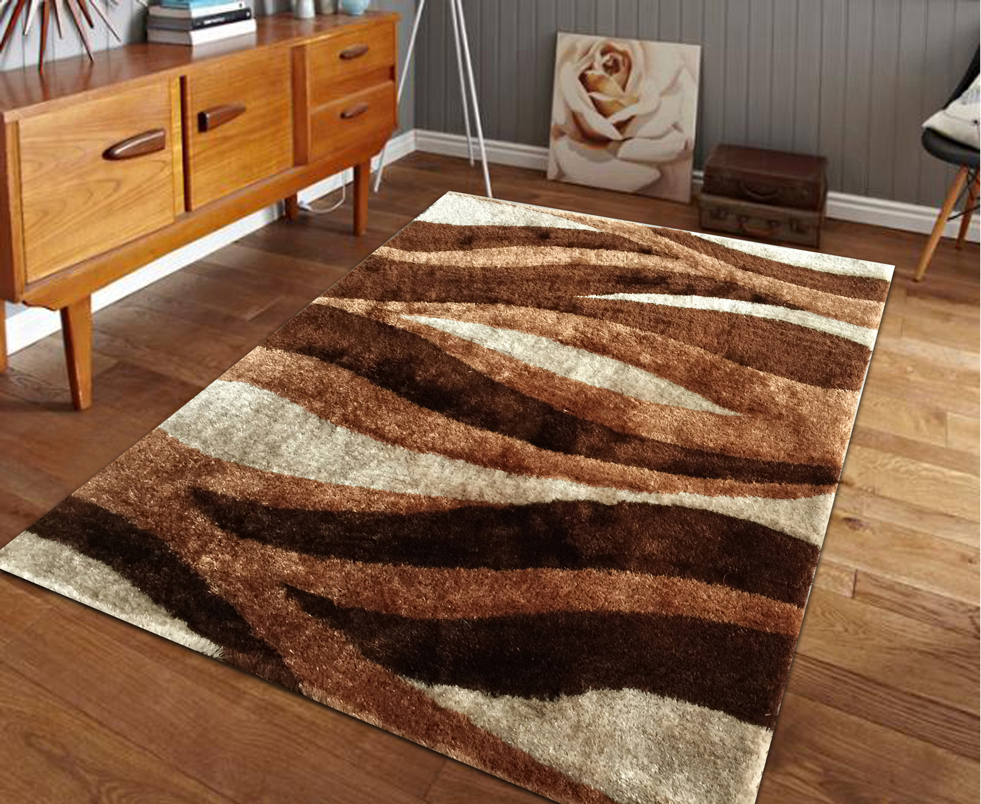 Aria Beige Soft Pile Shaggy Area Rug 8 X 11 1StopBedrooms.