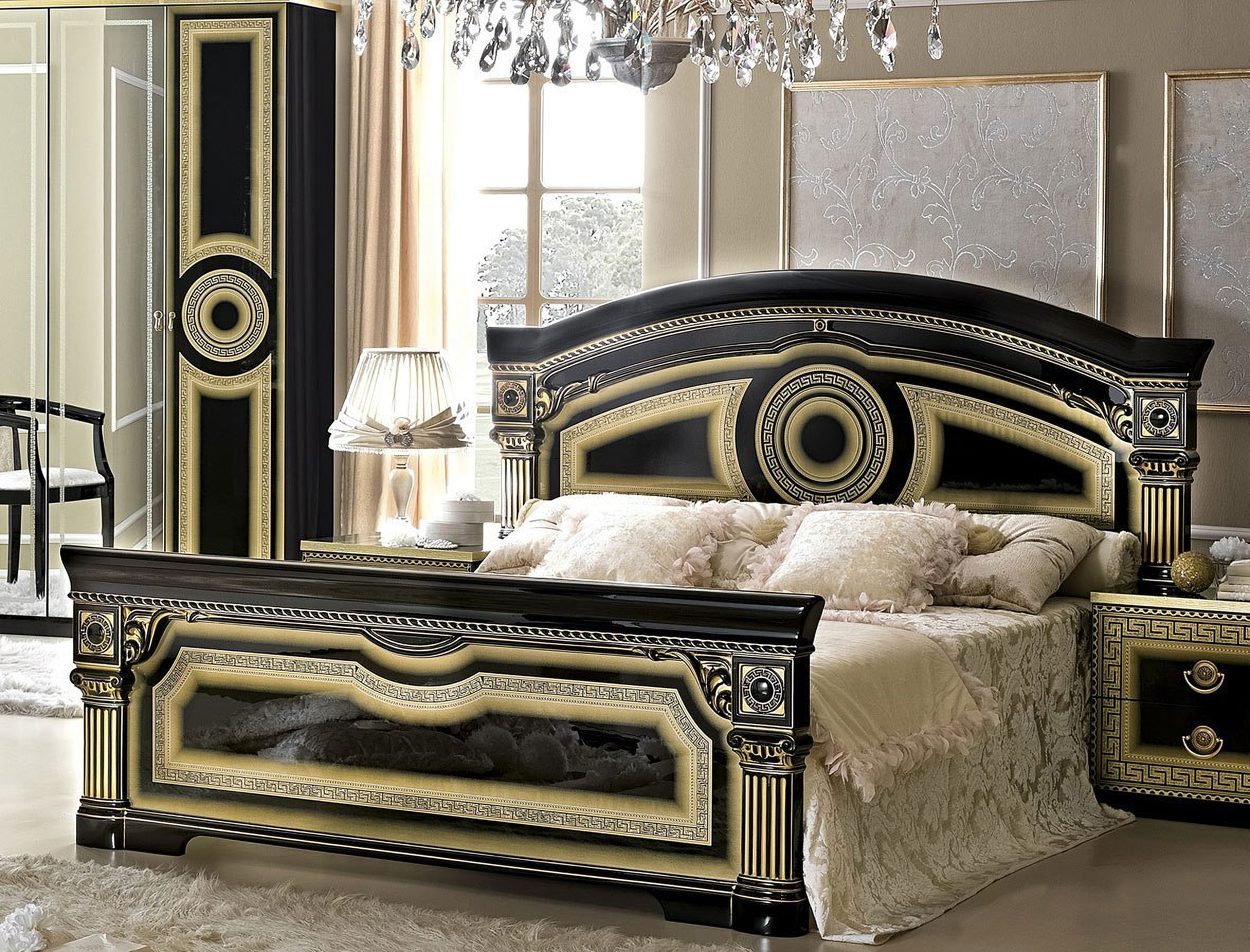 Aida Panel Bed (Black and Gold) (King) 1StopBedrooms.